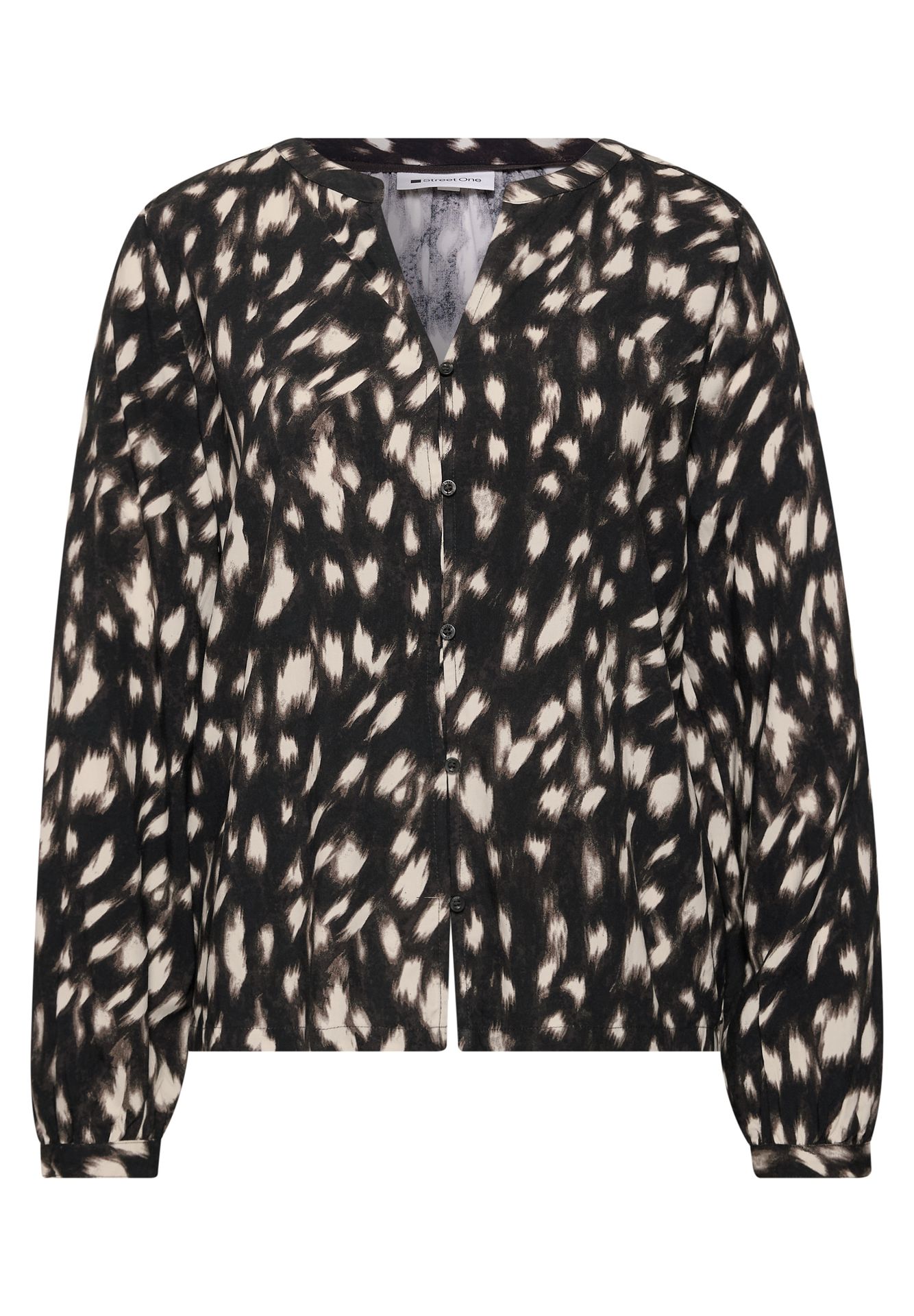 Street-One A347006 Splitneck blouse w button d black 00118662-L0019000200000011