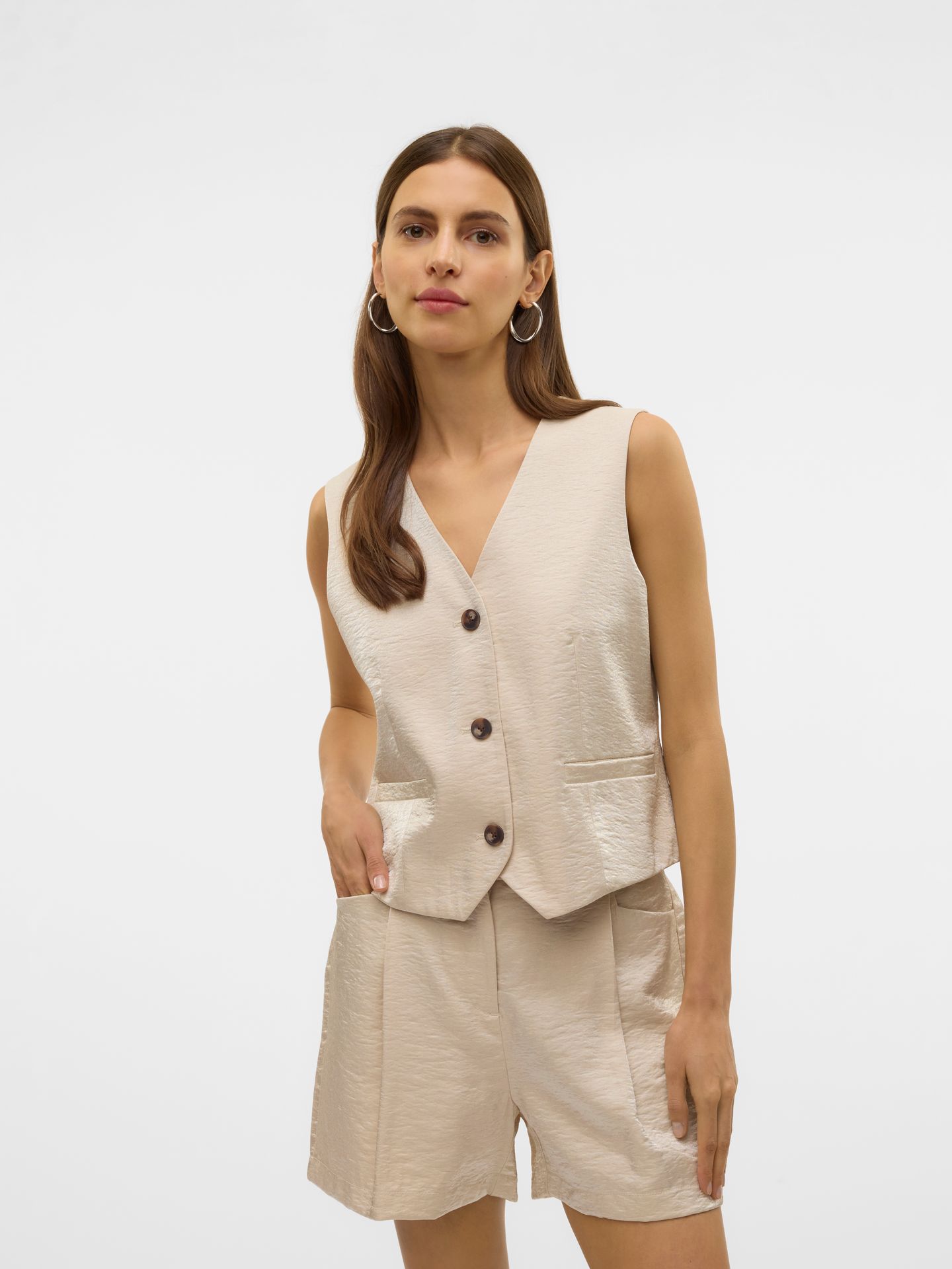 Vero Moda VMLIANA SL SHINY WAISTCOAT Oatmeal 00118765-EKA26011400000359