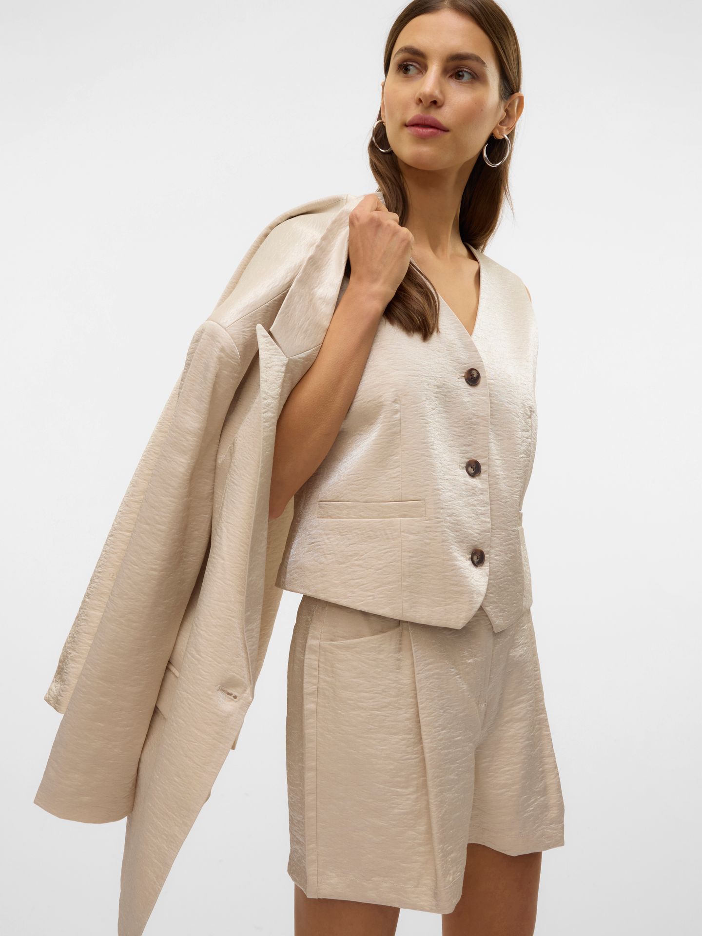 Vero Moda VMLIANA SL SHINY WAISTCOAT Oatmeal 2900167150038