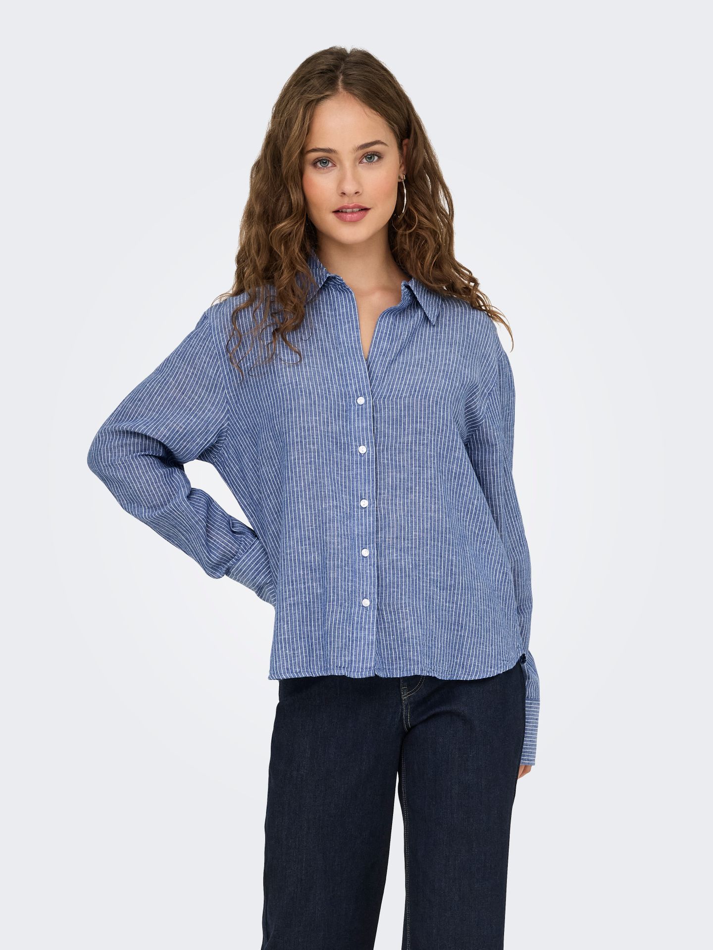 JDY JDYMILA L/S LOOSE LINEN SHIRT WVN D Star Sapphire/CLOUD DANCER 2900167249039