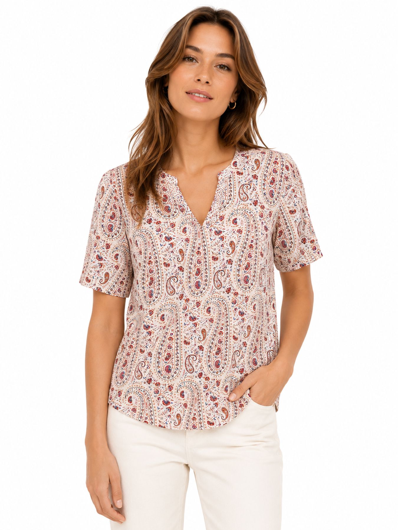 JDY JDYGABY LIFE S/S V-NECK TOP WVN Cloud Dancer/Pomegranate 2900167255047