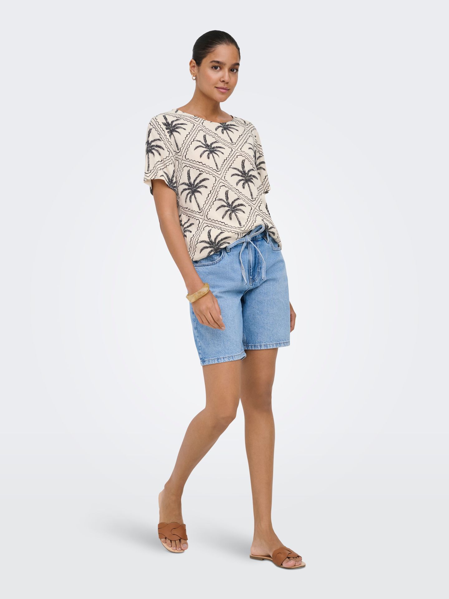 JDY JDYGABY LIFE S/S V-NECK TOP WVN Sandshell/BLACK TIE DYE STRIPES 2900167254057