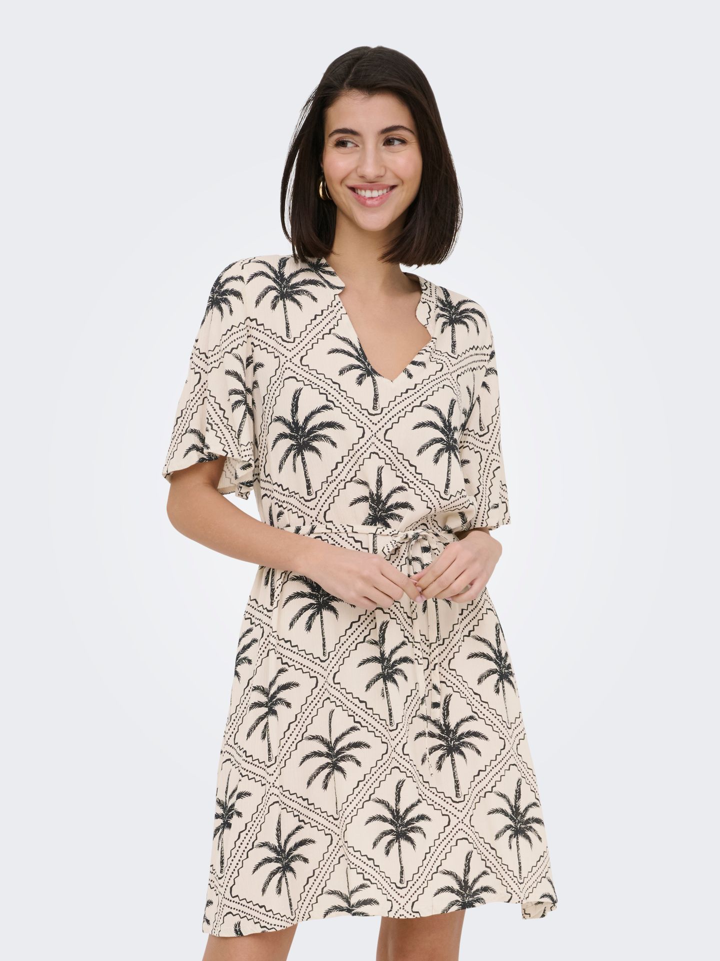 Only JDYGABY LIFE S/S BELT DRESS WVN Sandshell/CHOCOLATE TORTE TROPE 2900167289011