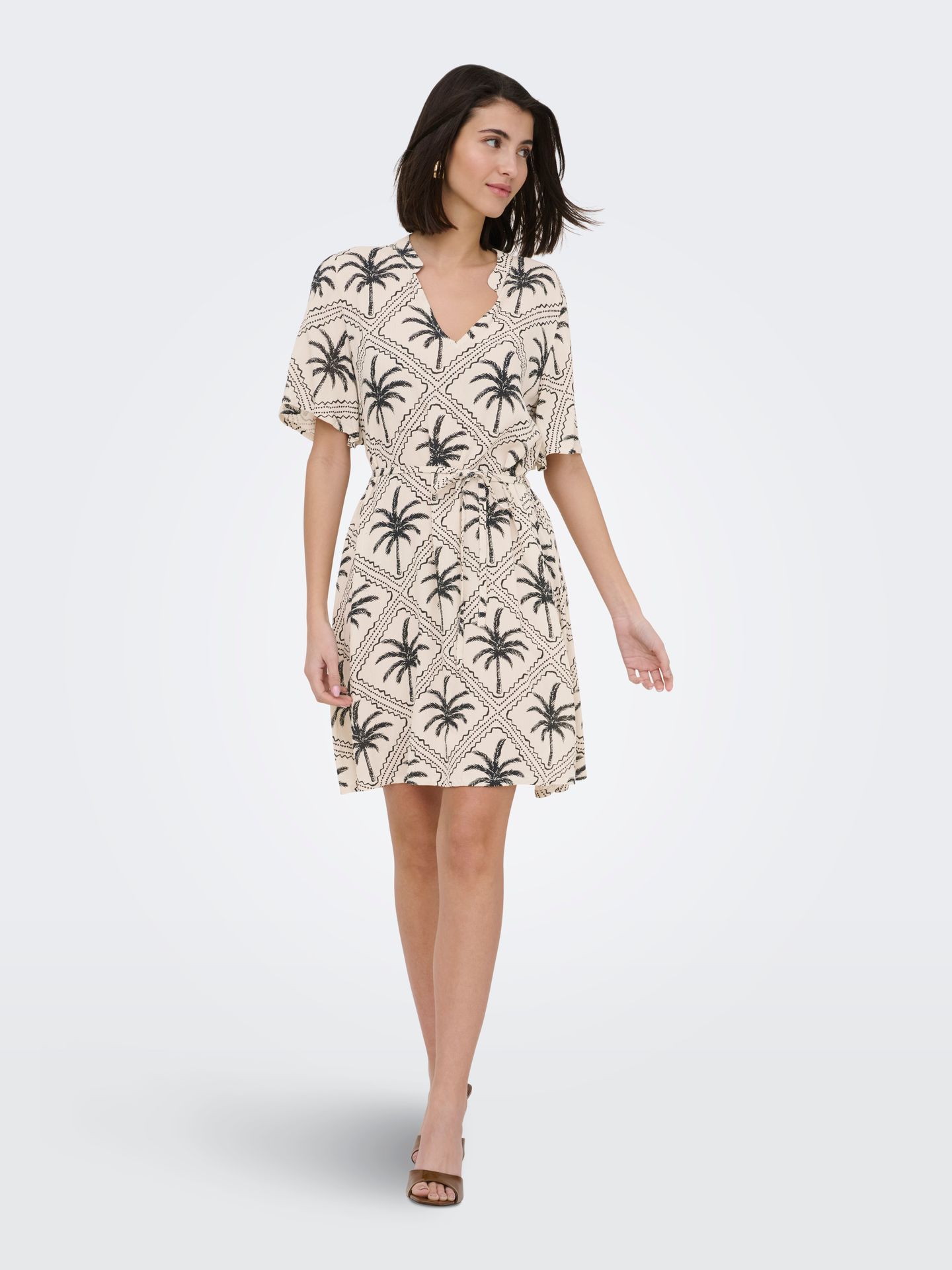 Only JDYGABY LIFE S/S BELT DRESS WVN Sandshell/CHOCOLATE TORTE TROPE 2900167289011
