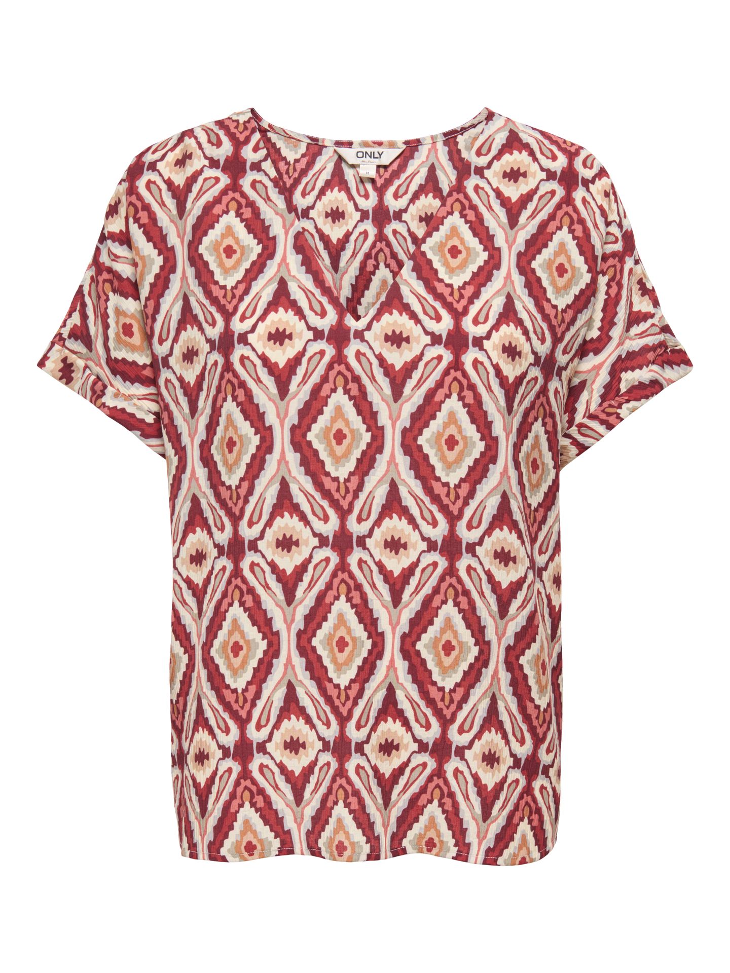 Only ONLBELLY MIKASI SS V-NECK TOP WVN E Brick Red/ABSTRACT AQUARES 2900167524051