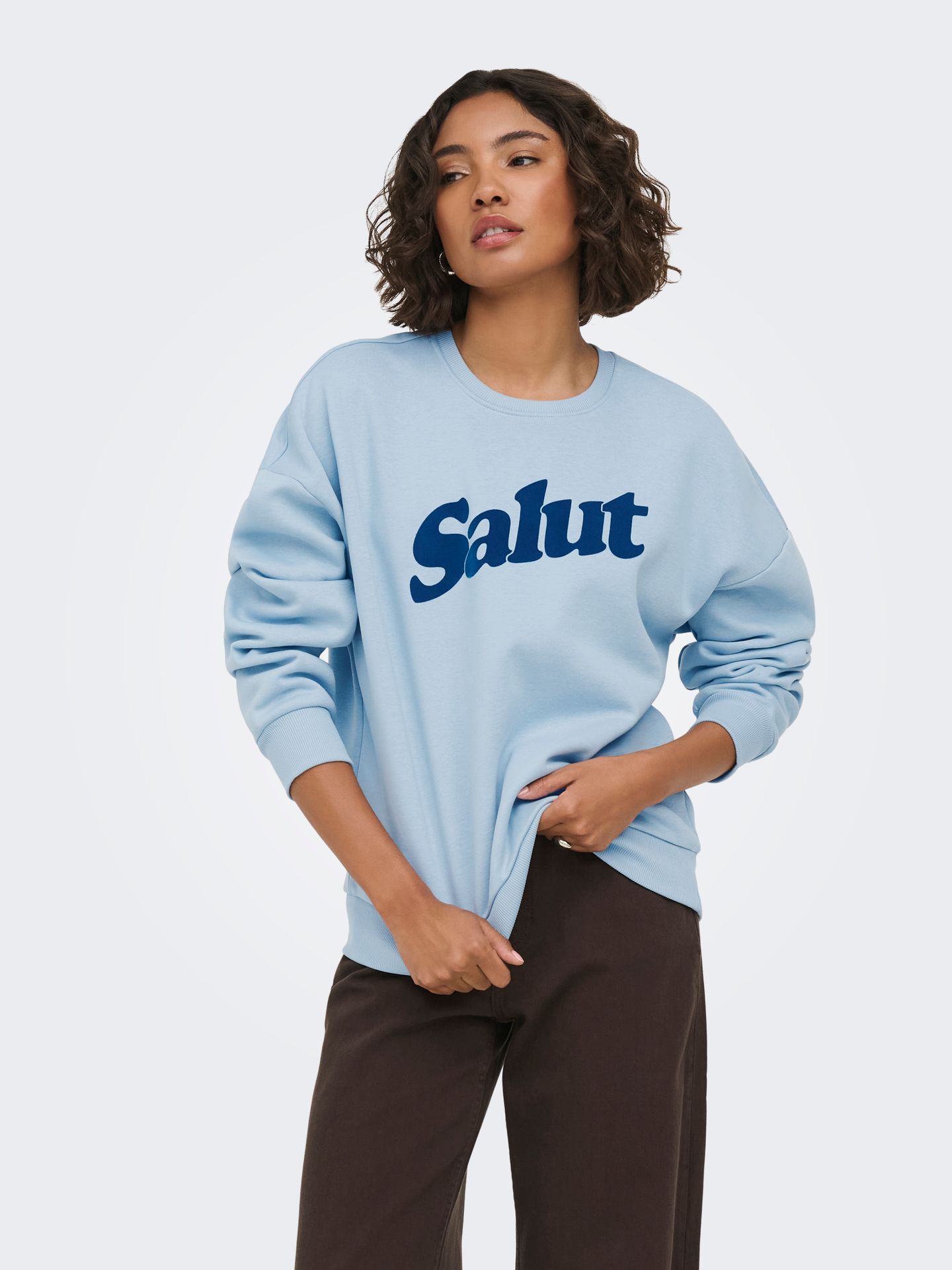 Only ONLZALENTA BOXY L/S BOX CS SWT Dusty Blue/WHITE + FRENCH OAK + VIN 2900167878055