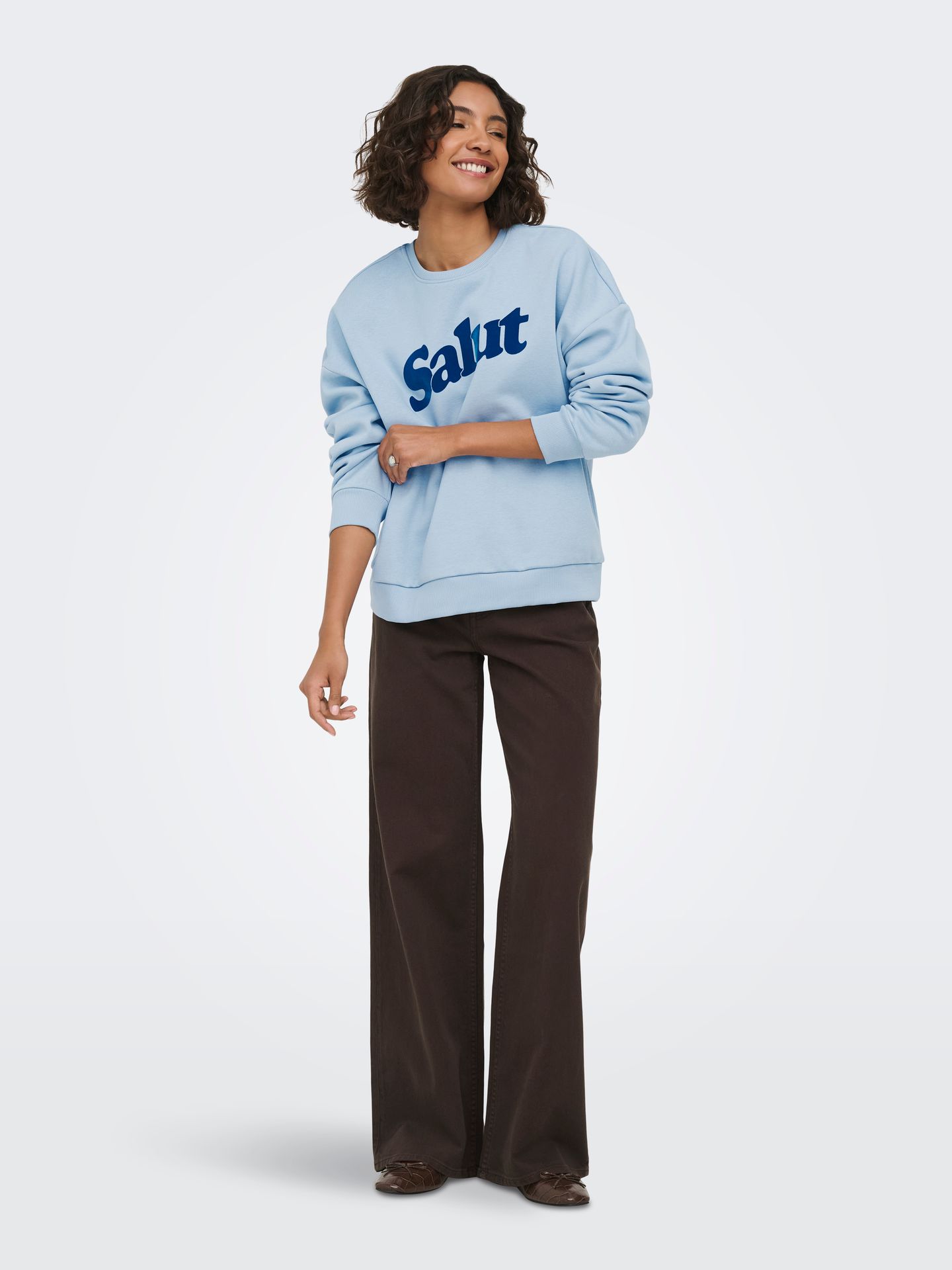 Only ONLZALENTA BOXY L/S BOX CS SWT Dusty Blue/WHITE + FRENCH OAK + VIN 2900167878055
