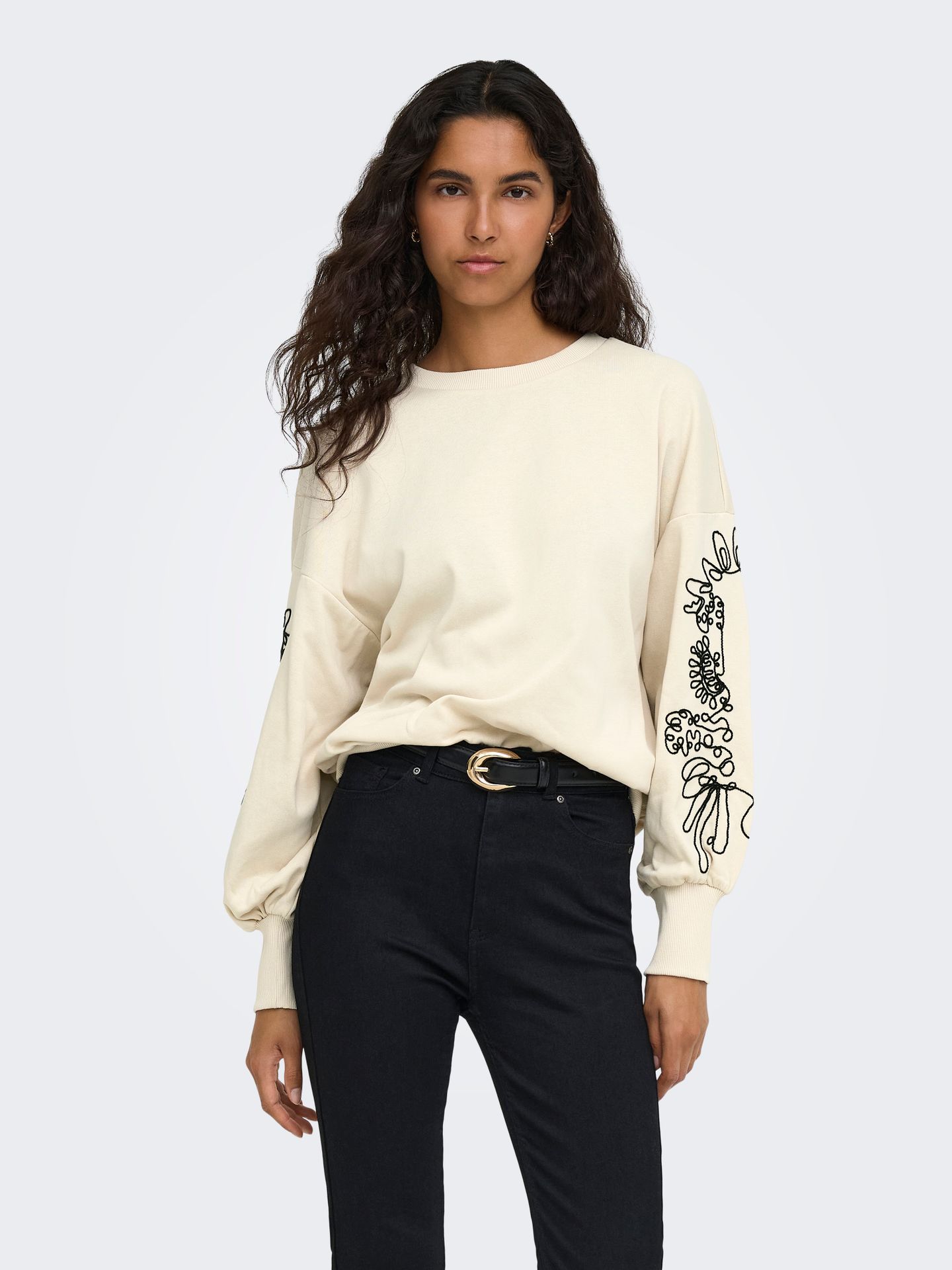 Only ONLBROOKE L/S O-NECK DETAIL SWT Birch/Black Magnolia 2900167918058
