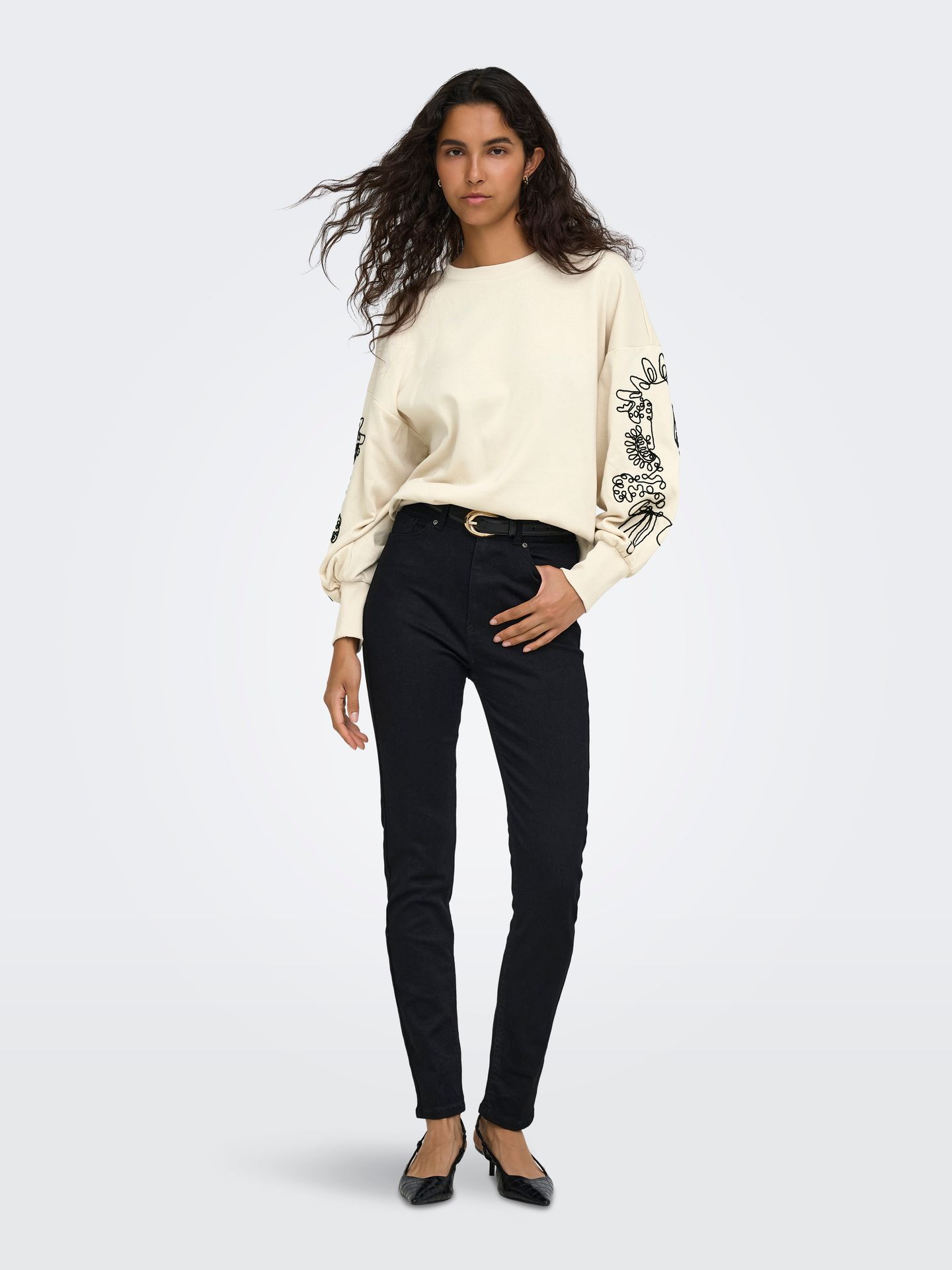 Only ONLBROOKE L/S O-NECK DETAIL SWT Birch/Black Magnolia 2900167918058