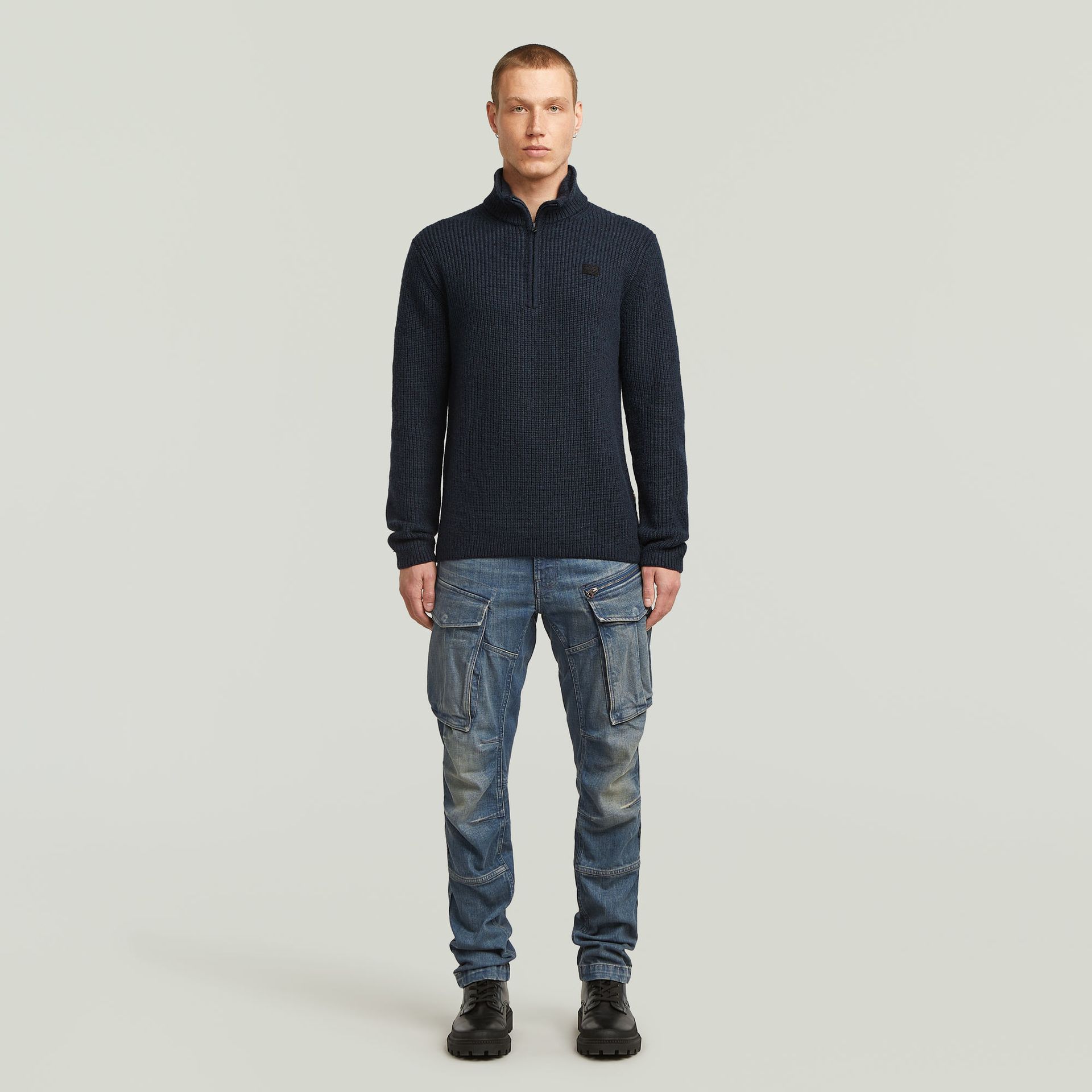 G-star Raw Double collar half zip knit 7160 dk patriot blue 2900167940073