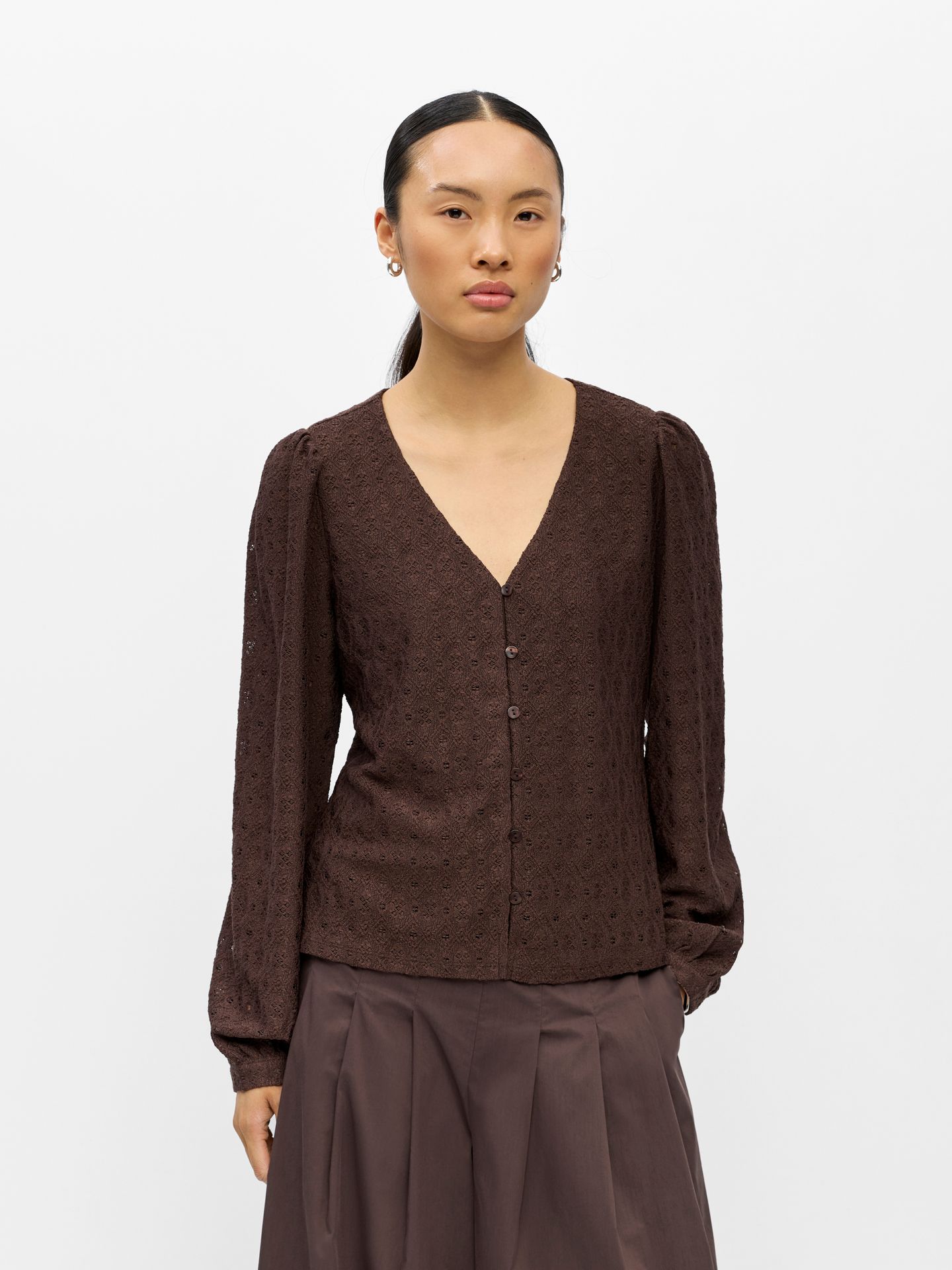 Object OBJLAILA L/S V-NECK TOP NOOS Seal Brown 2900167971022