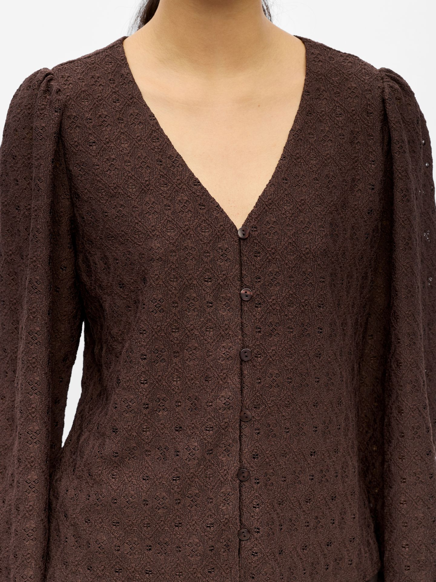 Object OBJLAILA L/S V-NECK TOP NOOS Seal Brown 2900167971022