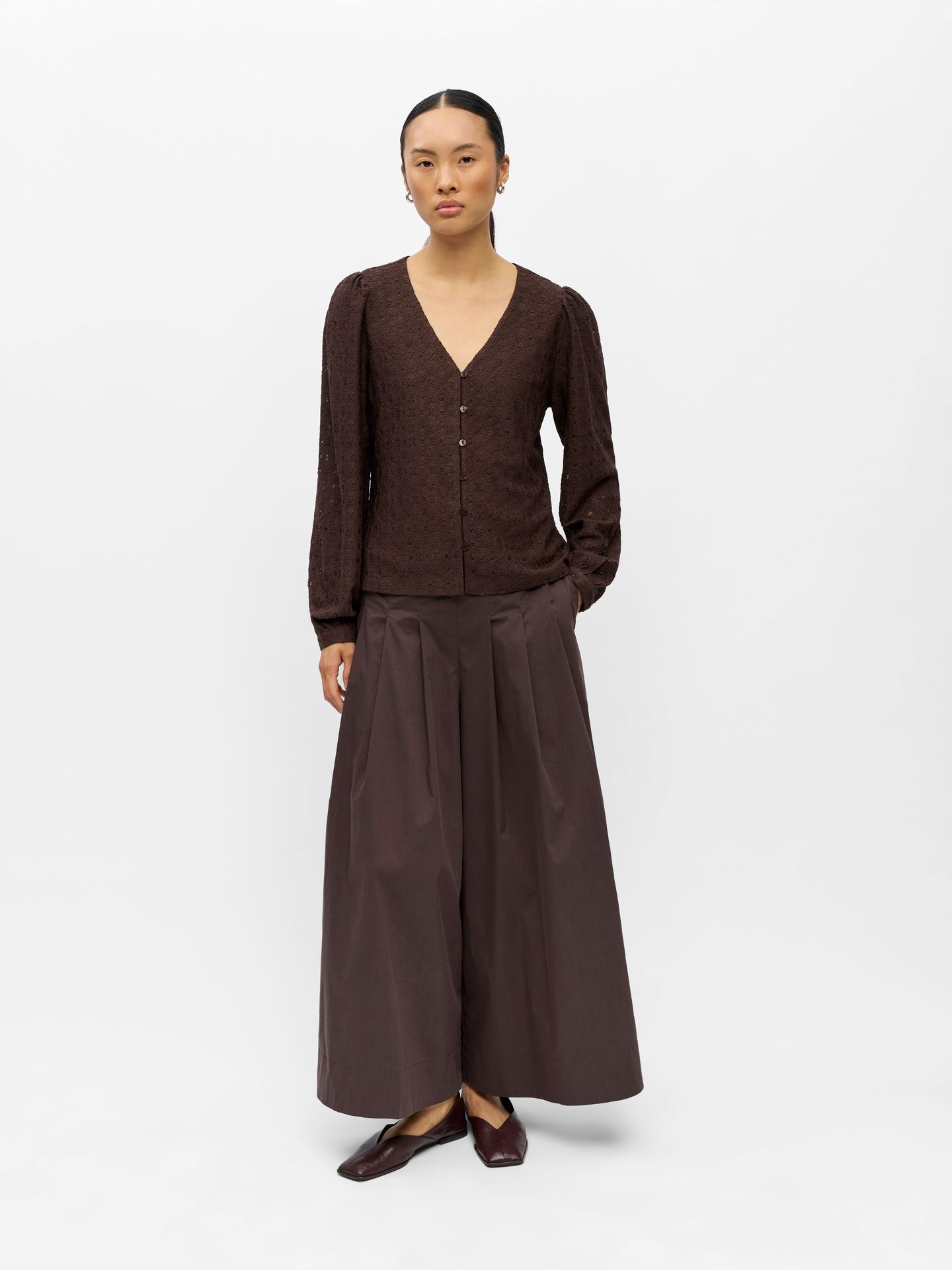 Object OBJLAILA L/S V-NECK TOP NOOS Seal Brown 2900167971022