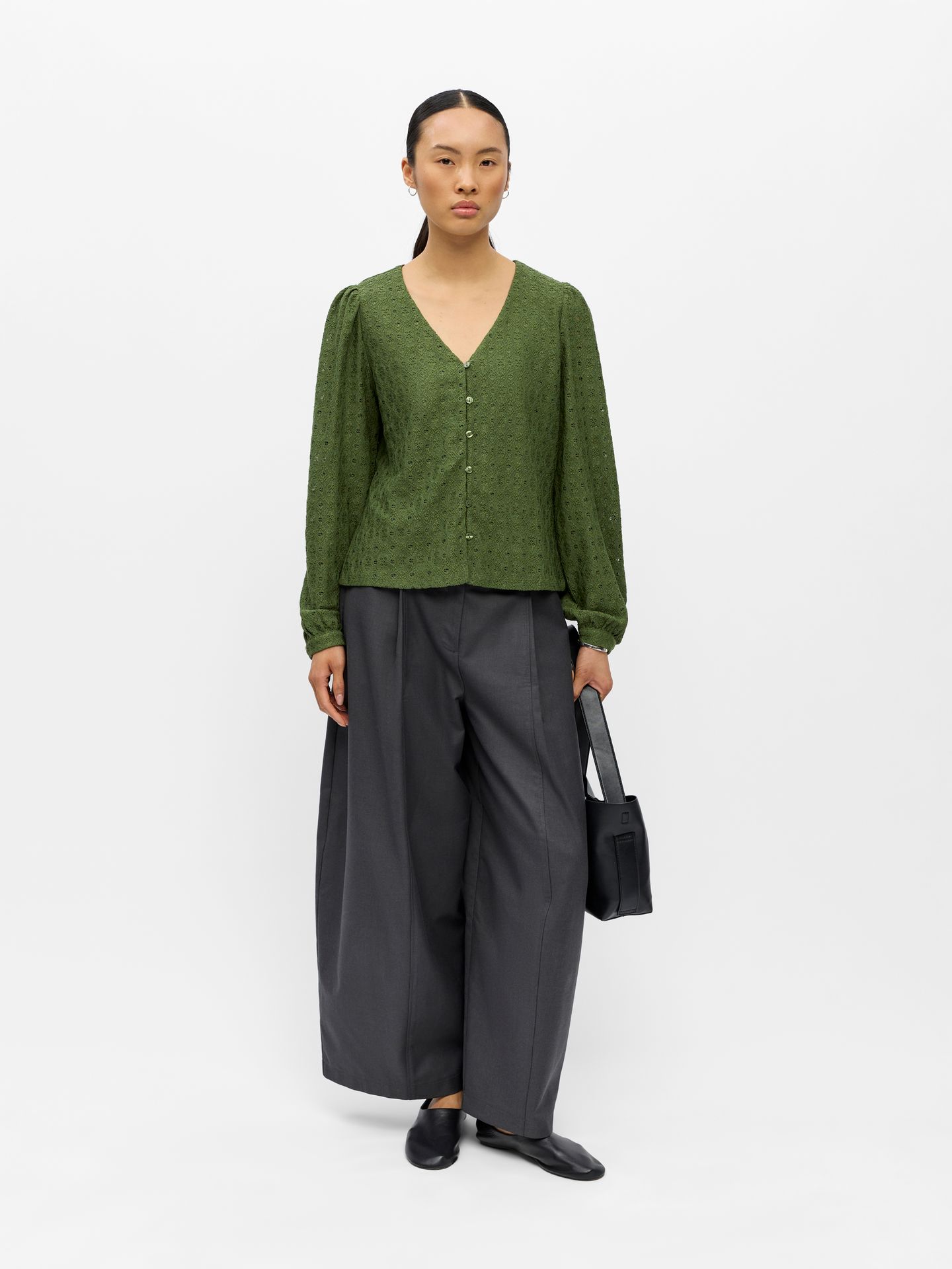 Object OBJLAILA L/S V-NECK TOP NOOS Bronze Green 00119214-EKA22000400000236