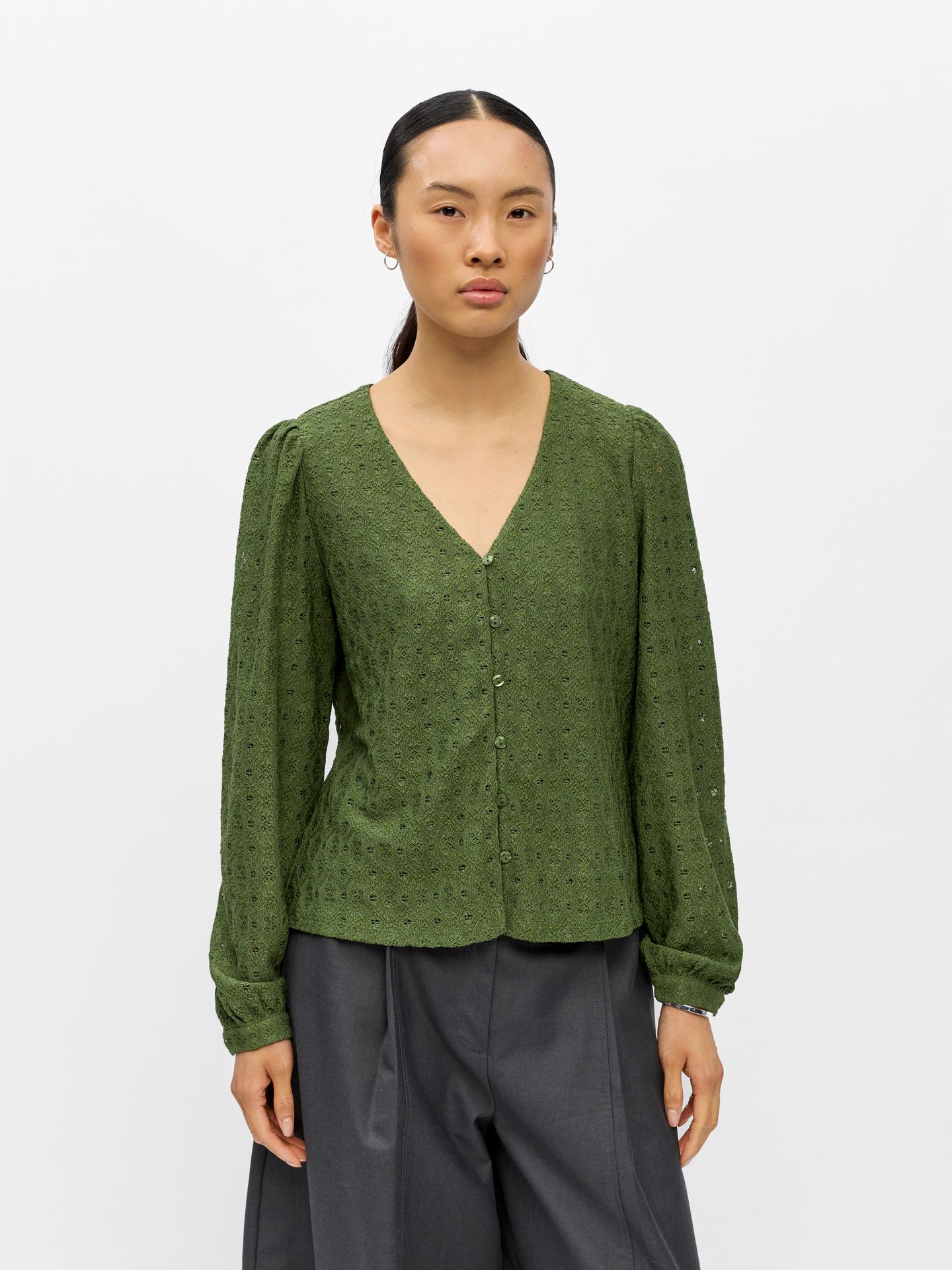 Object OBJLAILA L/S V-NECK TOP NOOS Bronze Green 2900167969036