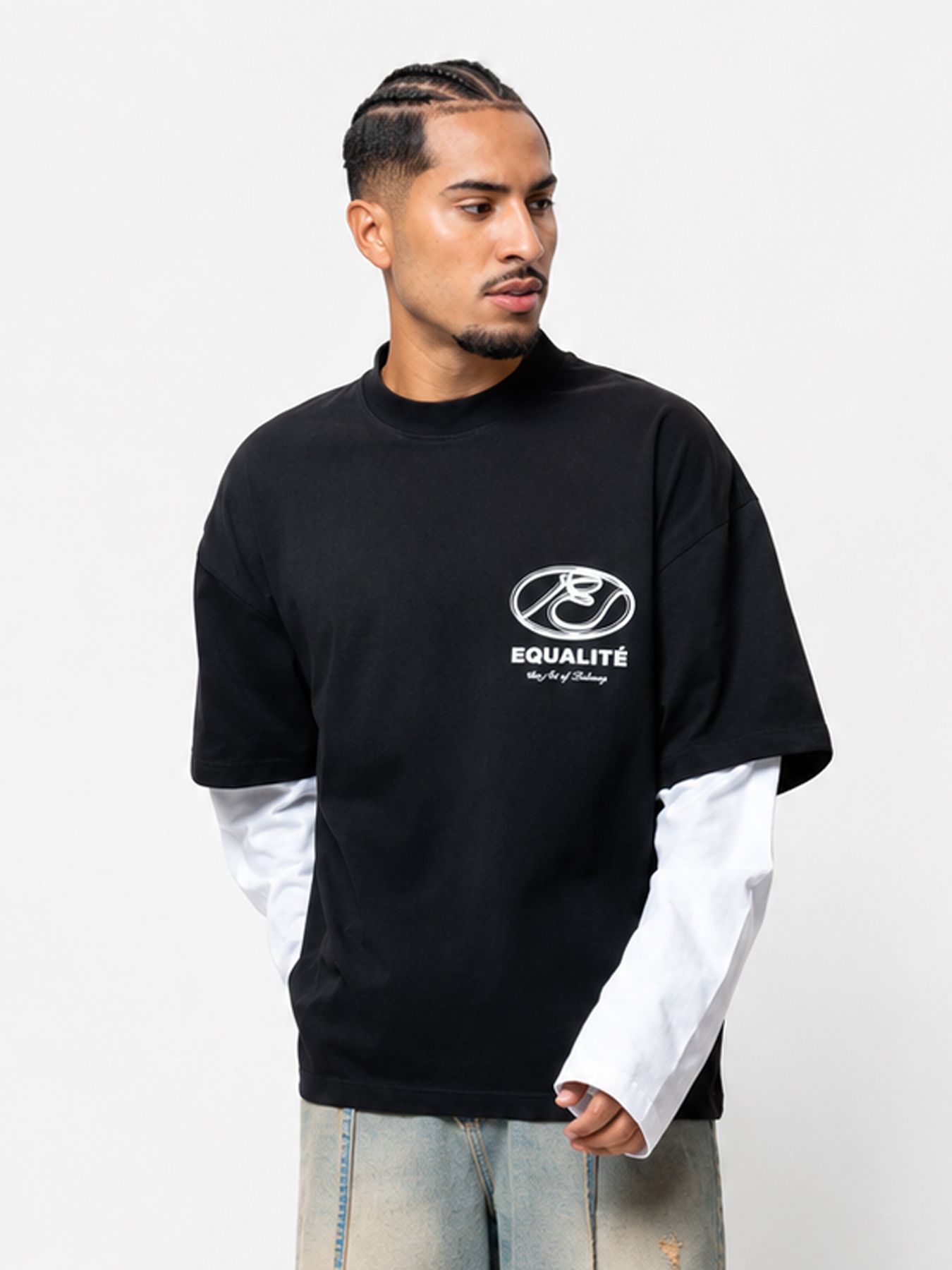  Arid double layer oversized longsleeve tee Black 00119227-BLC