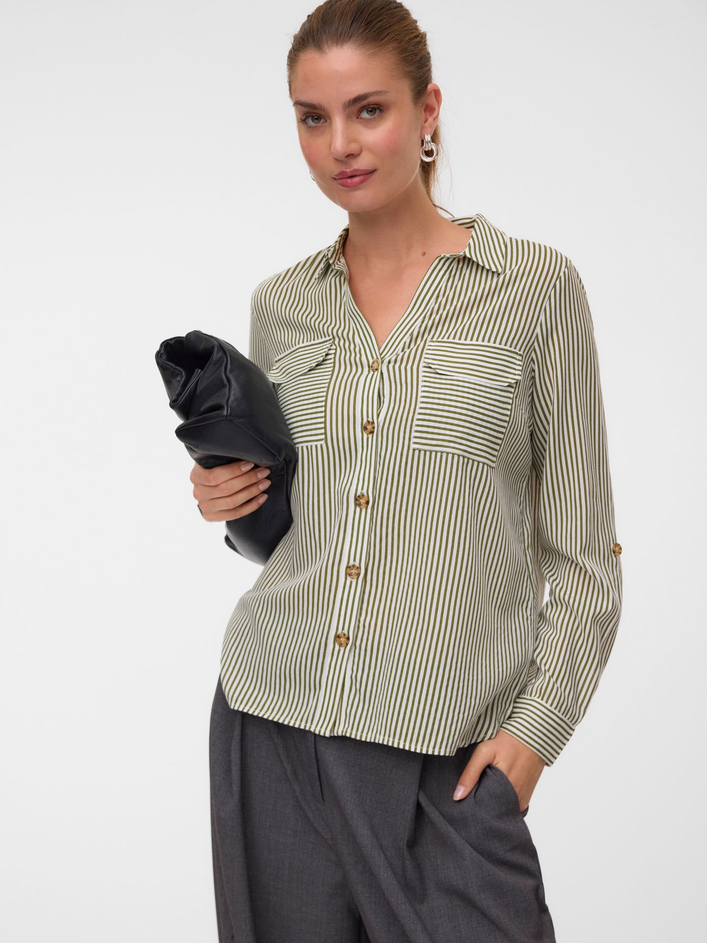 Vero Moda VMBUMPY L/S SHIRT NEW WVN NOOS Sphagnum/Snow White 00119317-EKA26011400003613