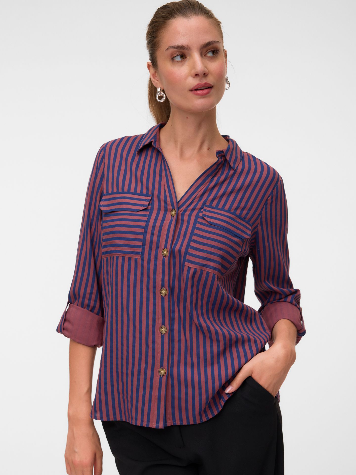 Vero Moda VMBUMPY L/S SHIRT NEW WVN NOOS Navy Peony/New Stripe Rose Browvn 2900168145026