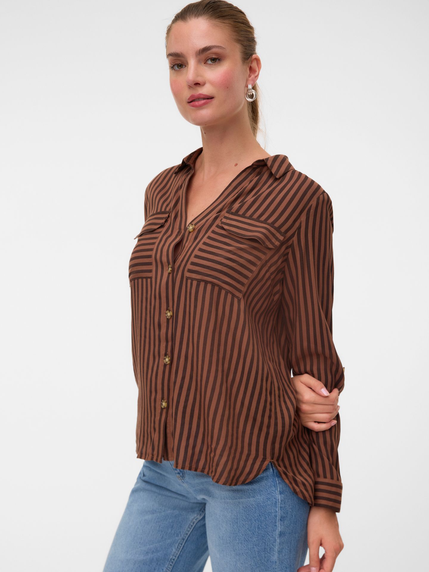 Vero Moda VMBUMPY L/S SHIRT NEW WVN NOOS Chocolate Torte/New Stripe Cocoa Br 00119317-EKA26011400003621
