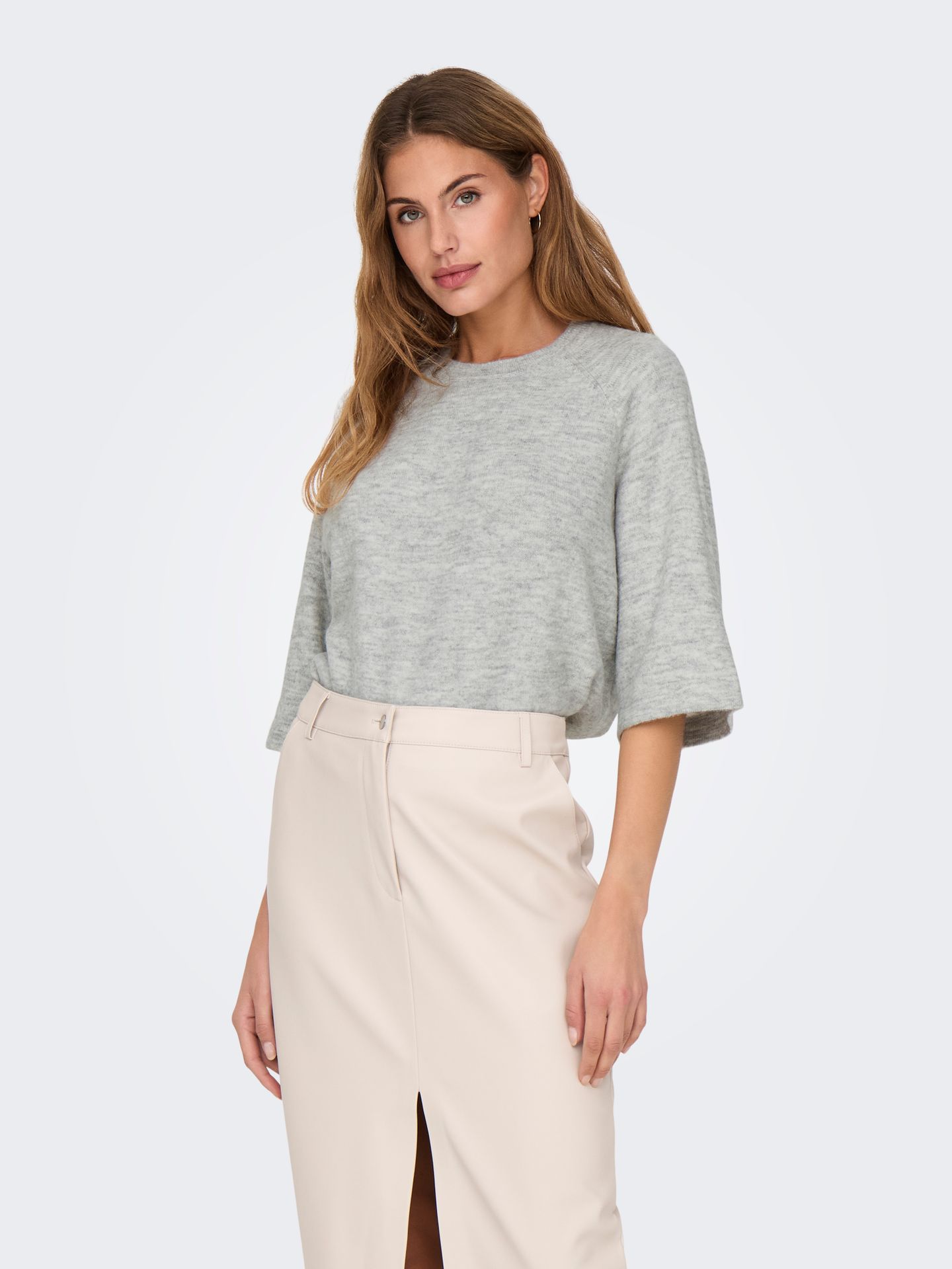 Only ONLSIMONI 3/4 PULLOVER KNT NOOS Light Grey Melange 2900171286051