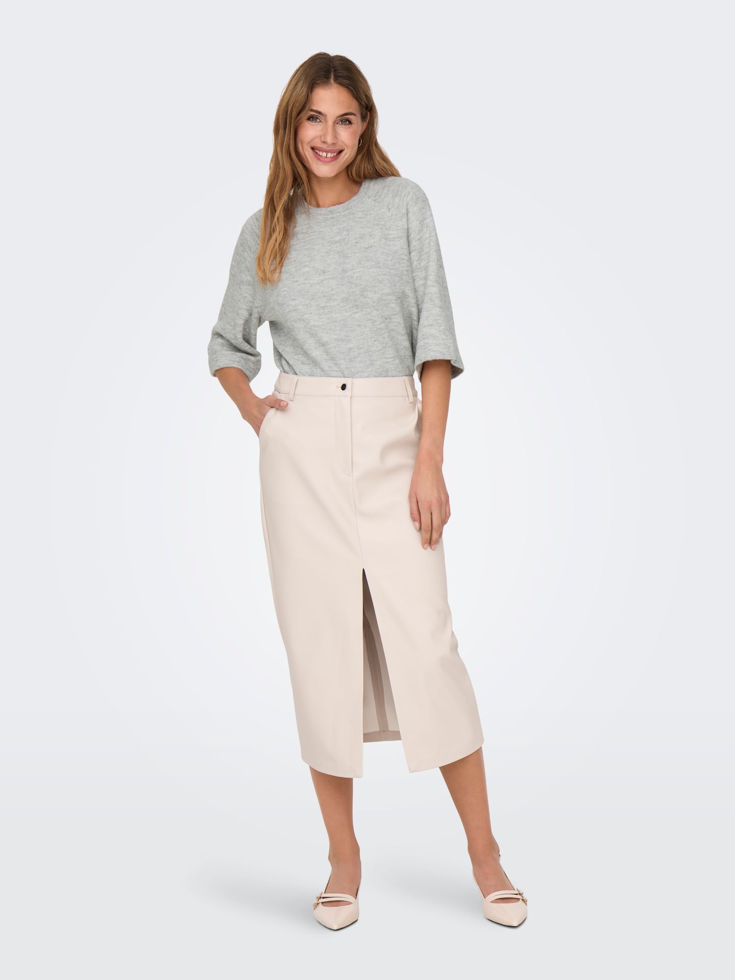 Only ONLSIMONI 3/4 PULLOVER KNT NOOS Light Grey Melange 2900171286051