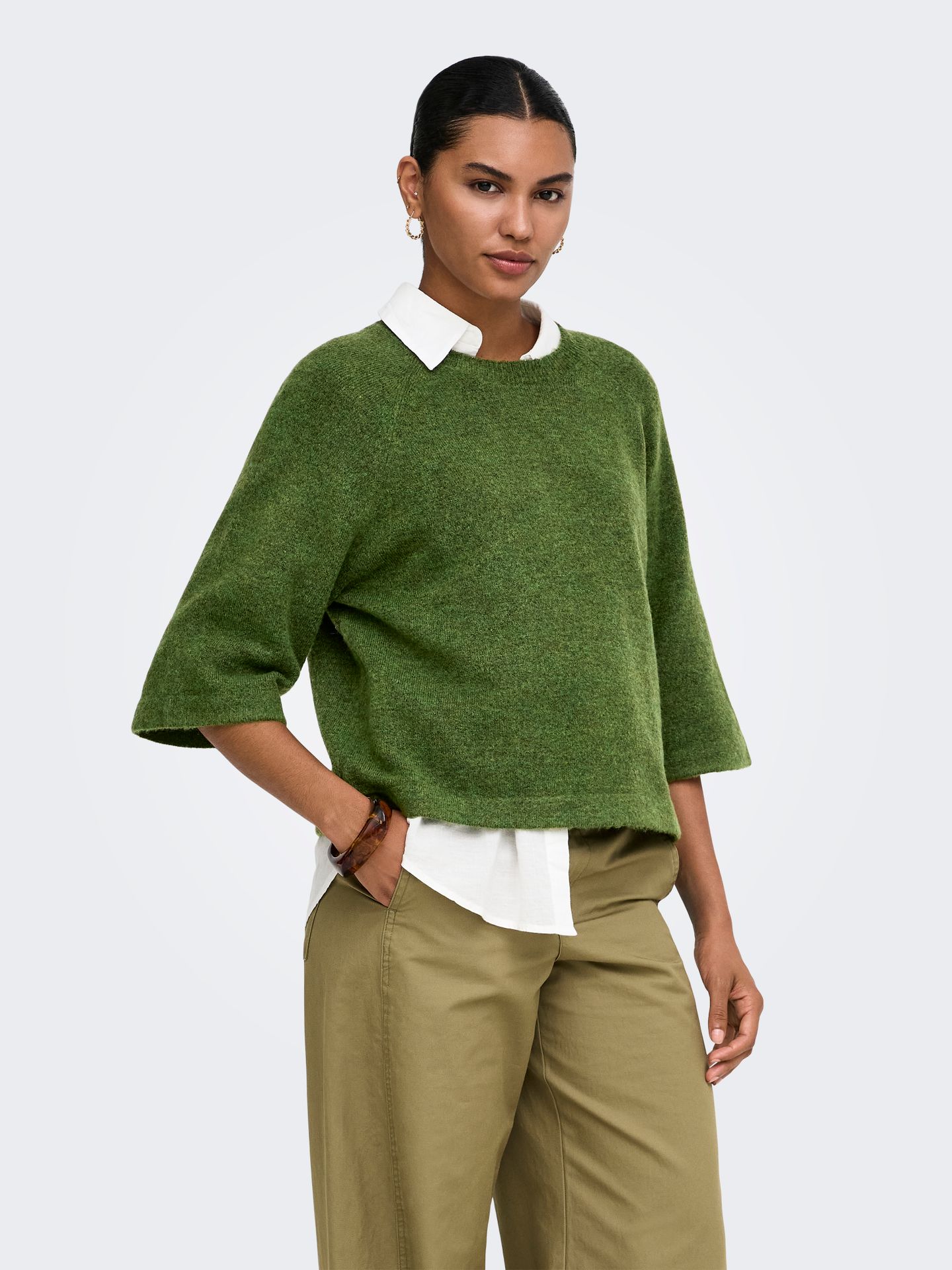 Only ONLSIMONI 3/4 PULLOVER KNT NOOS Forest Night/MELANGE 2900168166052