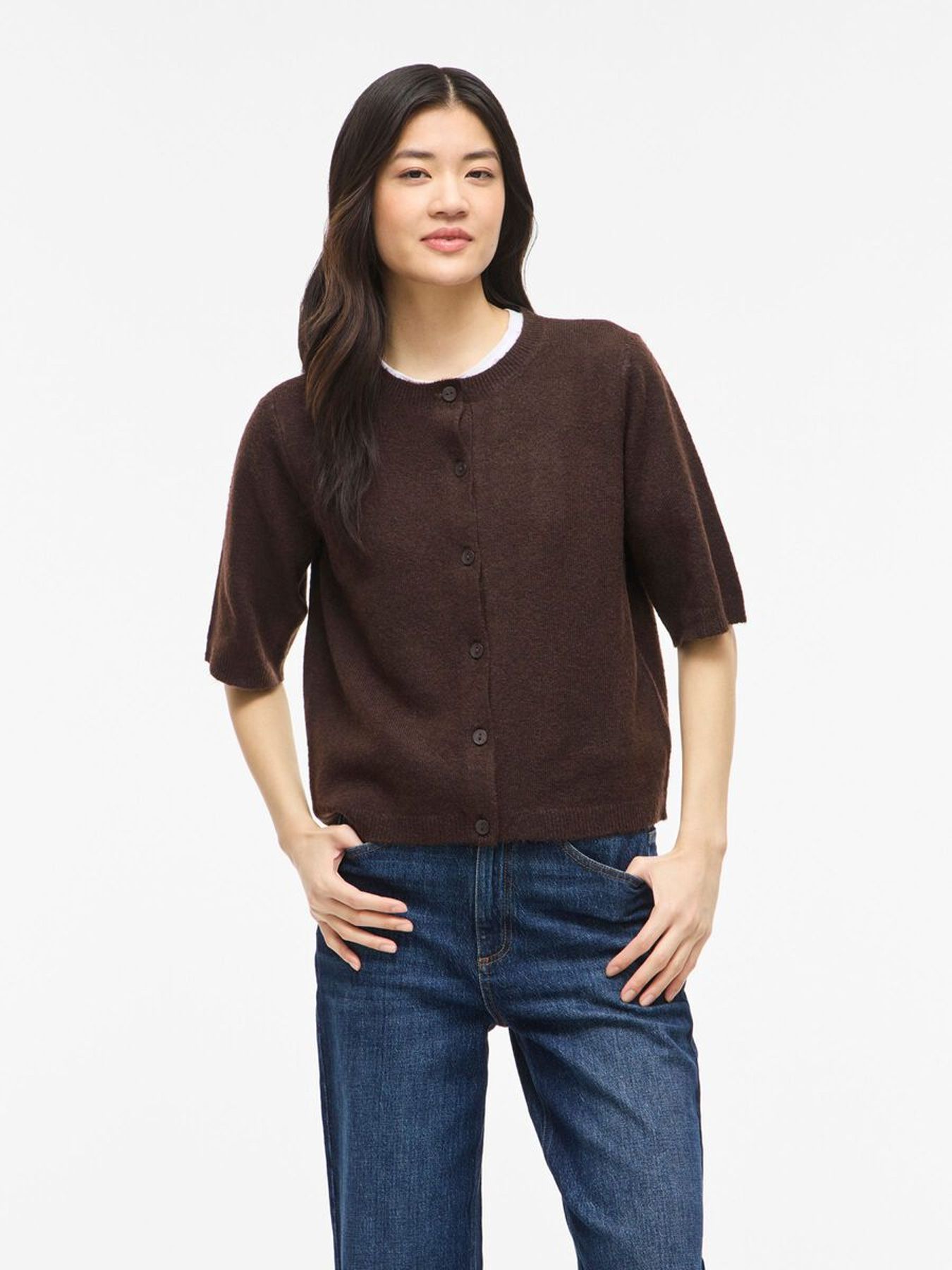Vila VILIGA 2/4 O-NECK KNIT CARDIGAN - N Coffee Bean/MELANGE 00119326-EKA22000400000241