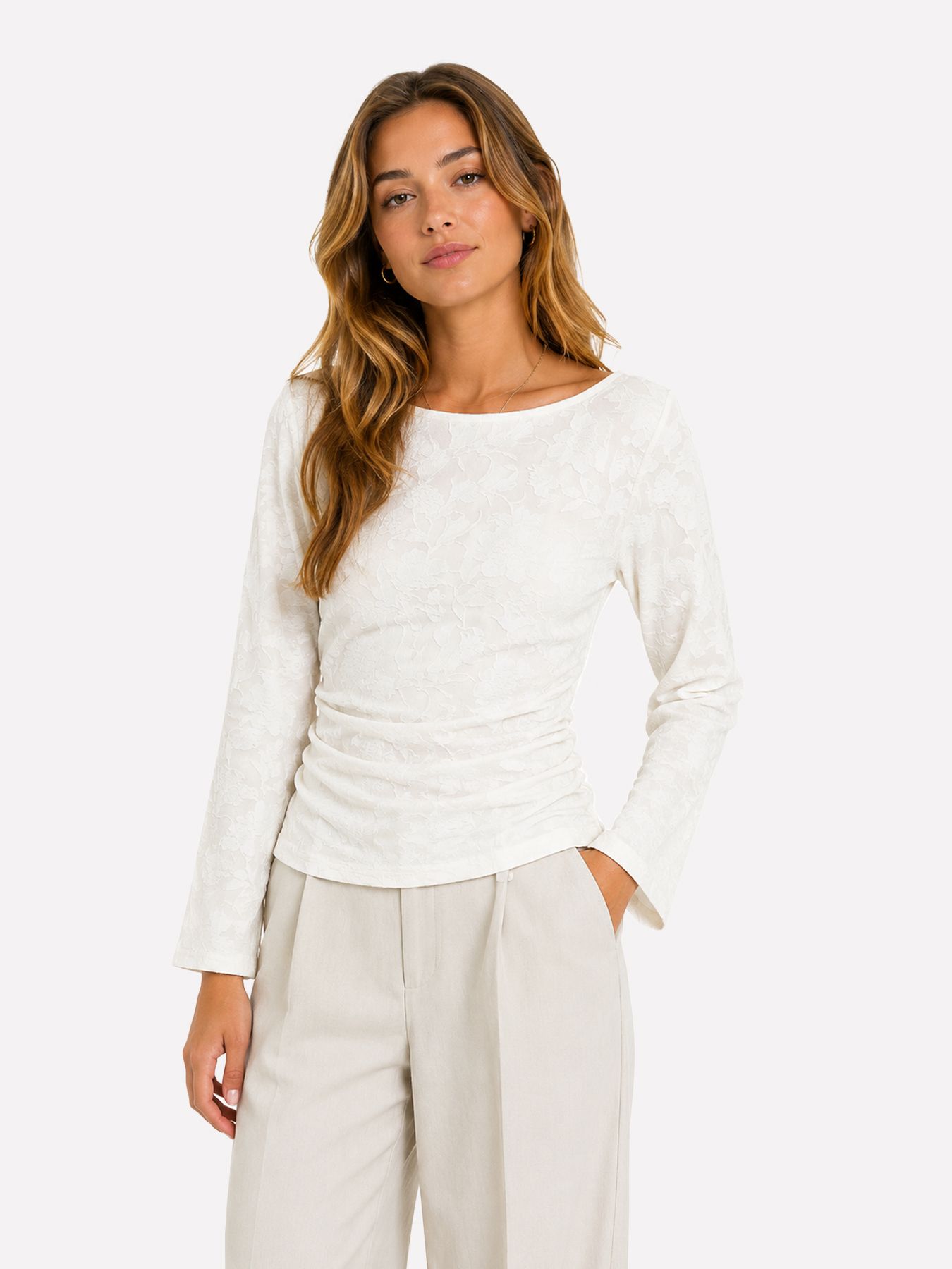 Vero Moda VMLAYLA LS GATHERING TOP JRS NOOS Snow White 00119336-EKA26011400000350