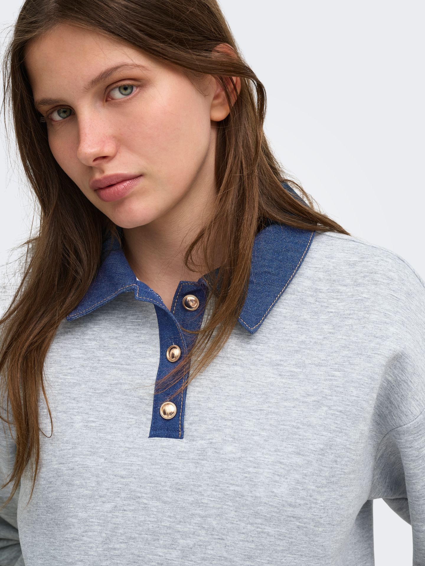 Only ONLSCARLET L/S POLO MIX SWEAT UB PR Light Grey Melange/Soho 00119338-EKA26011400000516
