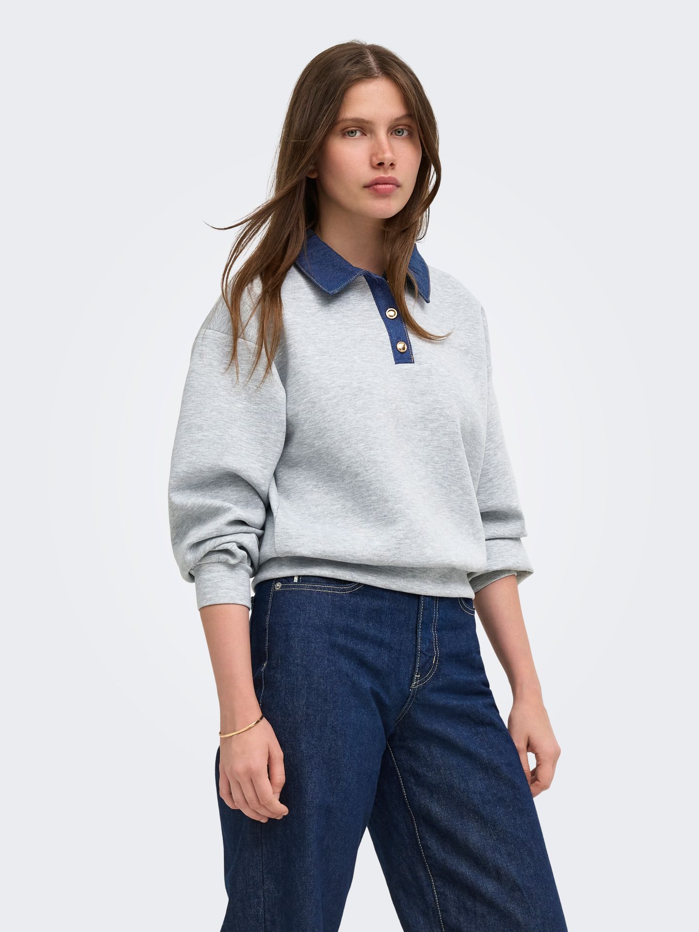 Only ONLSCARLET L/S POLO MIX SWEAT UB PR Light Grey Melange/Soho 2900168207021
