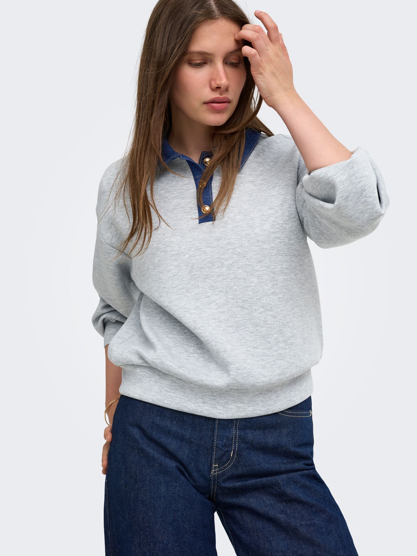 Only ONLSCARLET L/S POLO MIX SWEAT UB PR Light Grey Melange/Soho 2900168207021