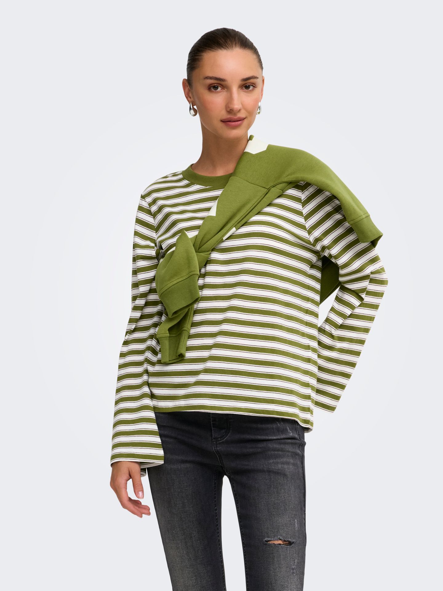 Only ONLLUNA HAPPY L/S O-NECK STRIPE TEE Avocado/MELANGE 2900168291037