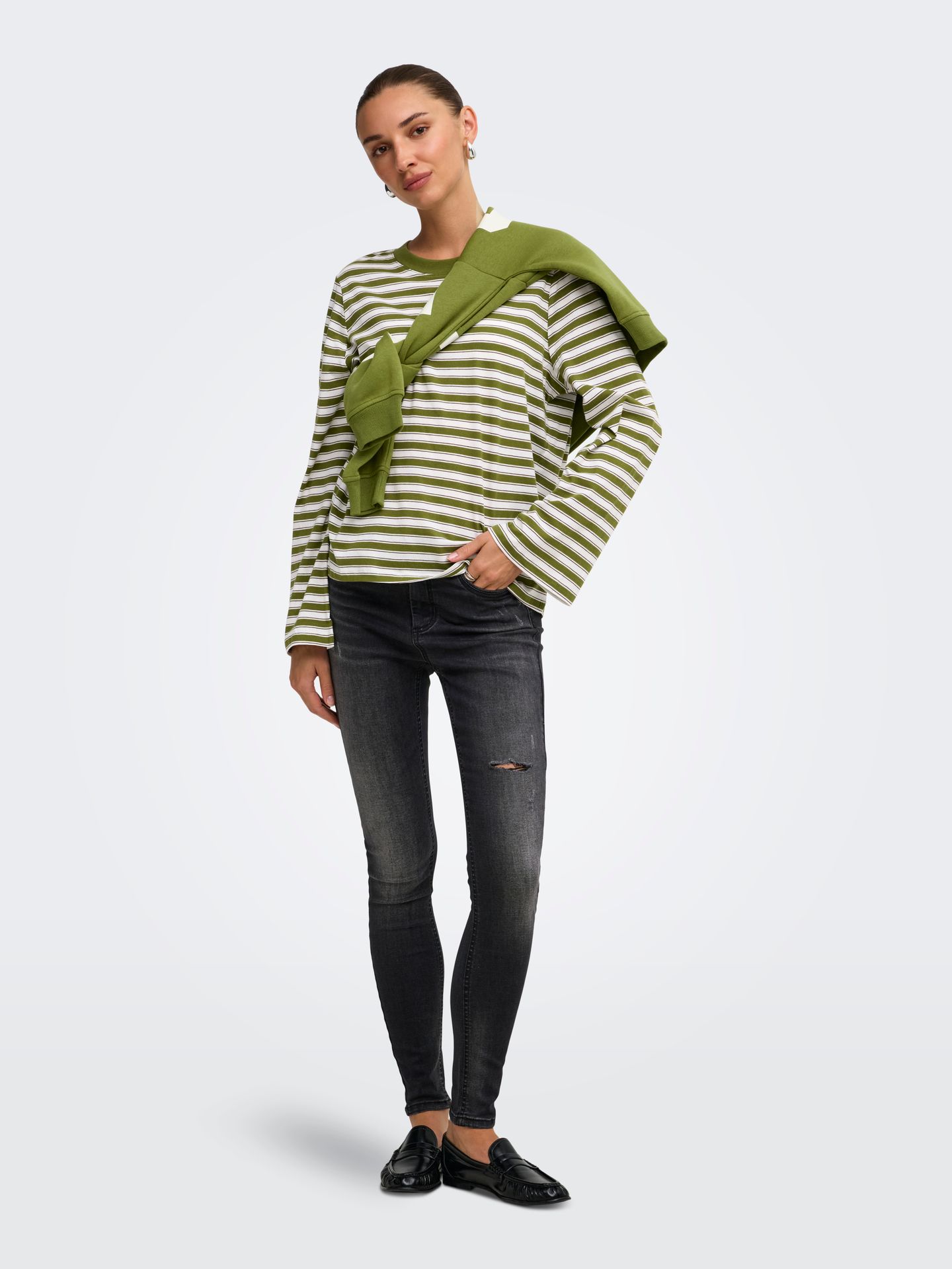 Only ONLLUNA HAPPY L/S O-NECK STRIPE TEE Avocado/MELANGE 2900168291037