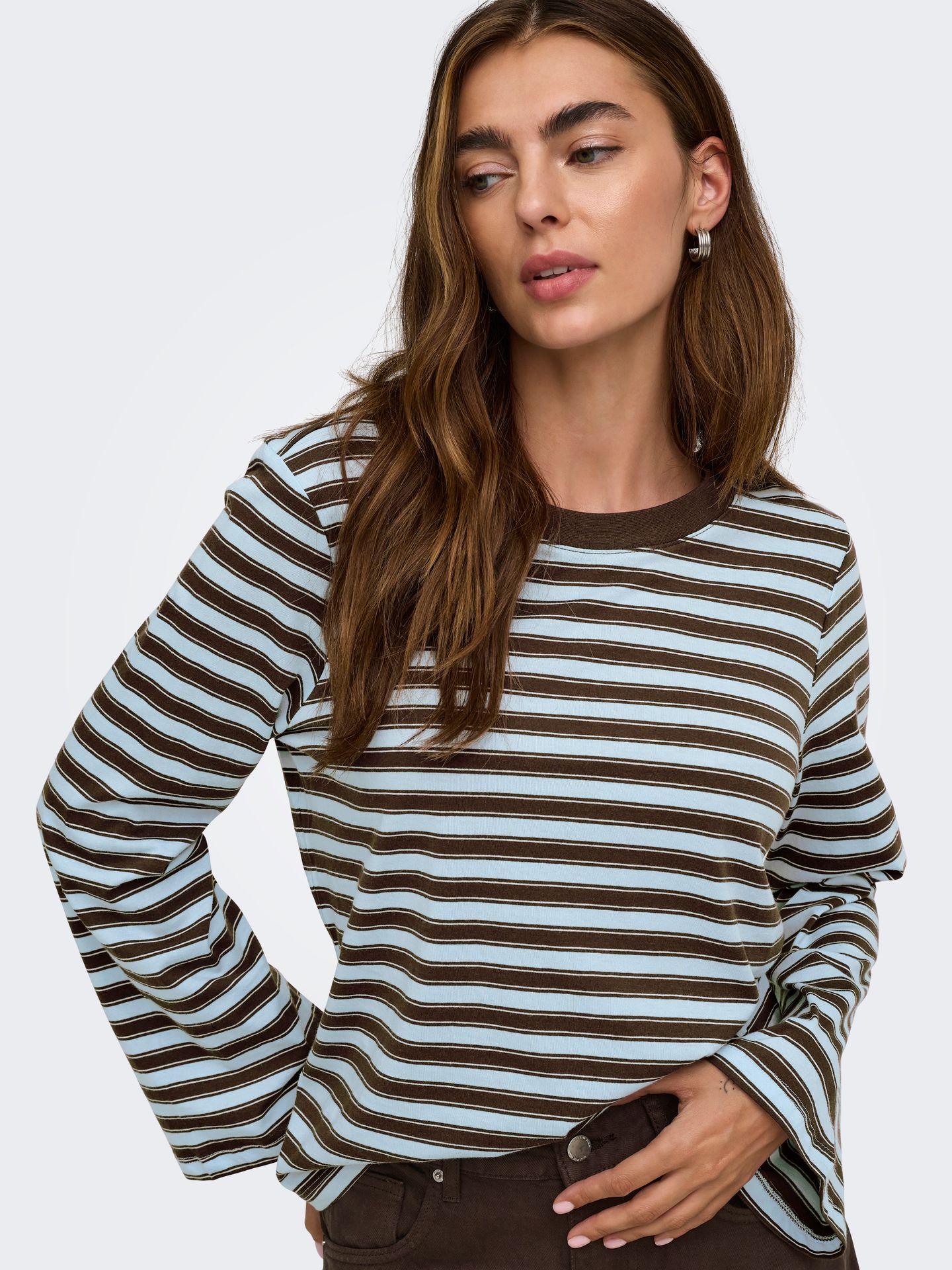 Only ONLLUNA HAPPY L/S O-NECK STRIPE TEE Skyway/Vanilla ice / demitasse (met 2900168292058