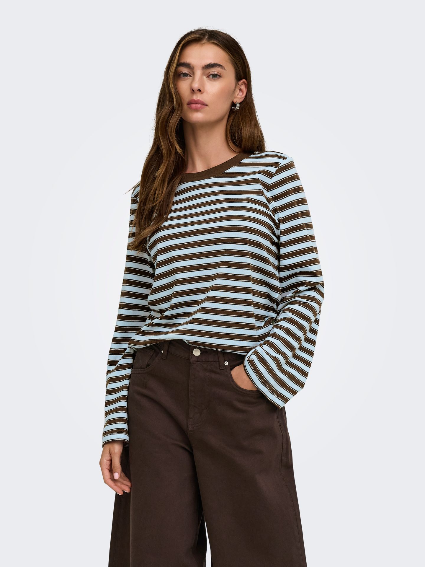 Only ONLLUNA HAPPY L/S O-NECK STRIPE TEE Skyway/Vanilla ice / demitasse (met 2900168292058