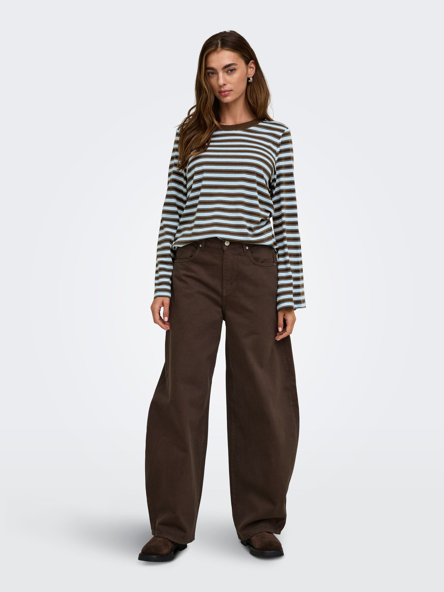 Only ONLLUNA HAPPY L/S O-NECK STRIPE TEE Skyway/Vanilla ice / demitasse (met 2900168292058