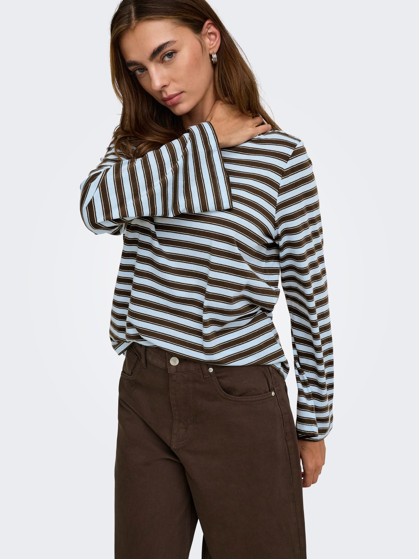 Only ONLLUNA HAPPY L/S O-NECK STRIPE TEE Skyway/Vanilla ice / demitasse (met 2900168292058