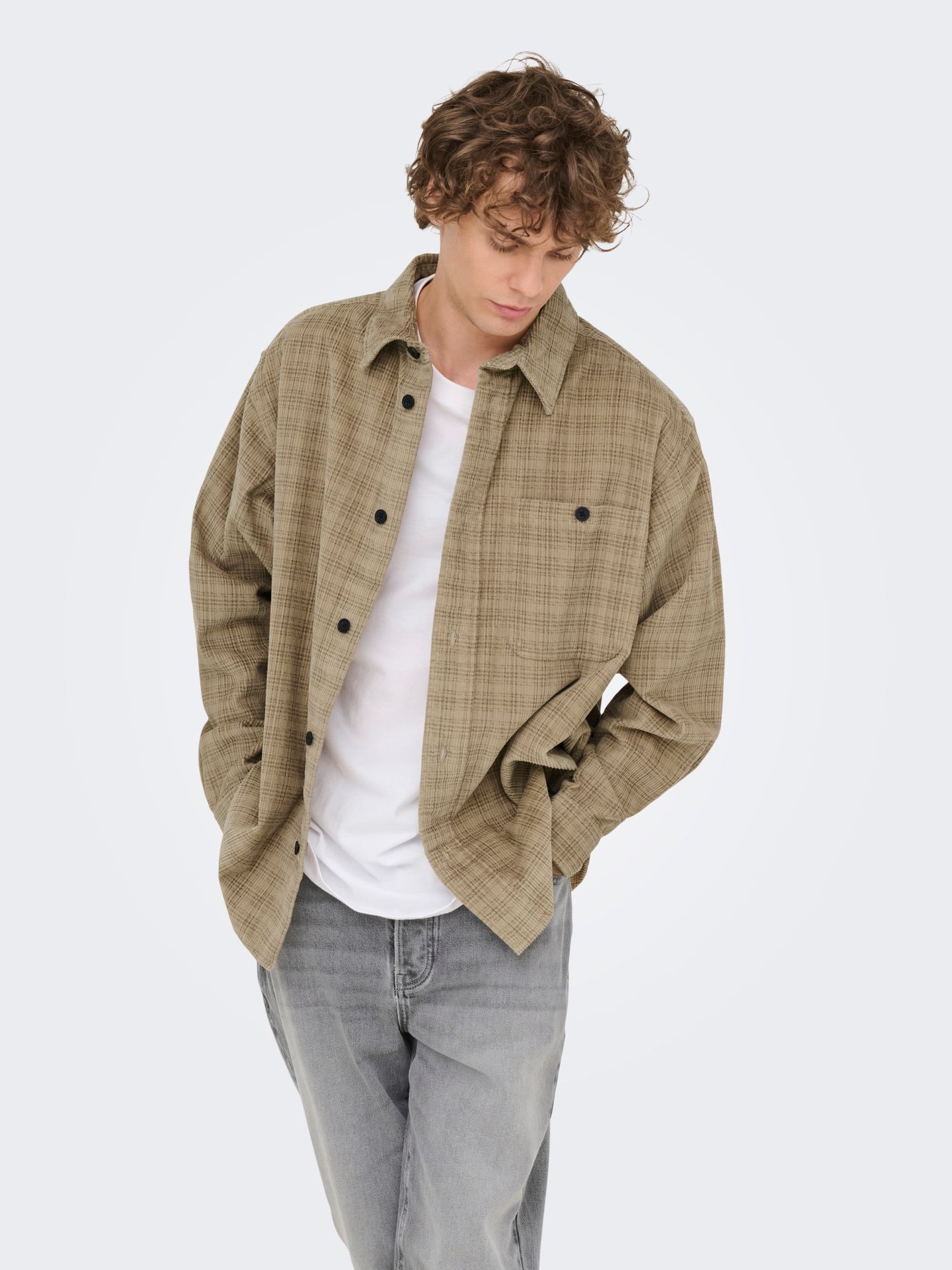 Only & Sons ONSWALEED CORDUROY OVERSHIRT 0345 V Chinchilla 00119402-EKA26011400000098