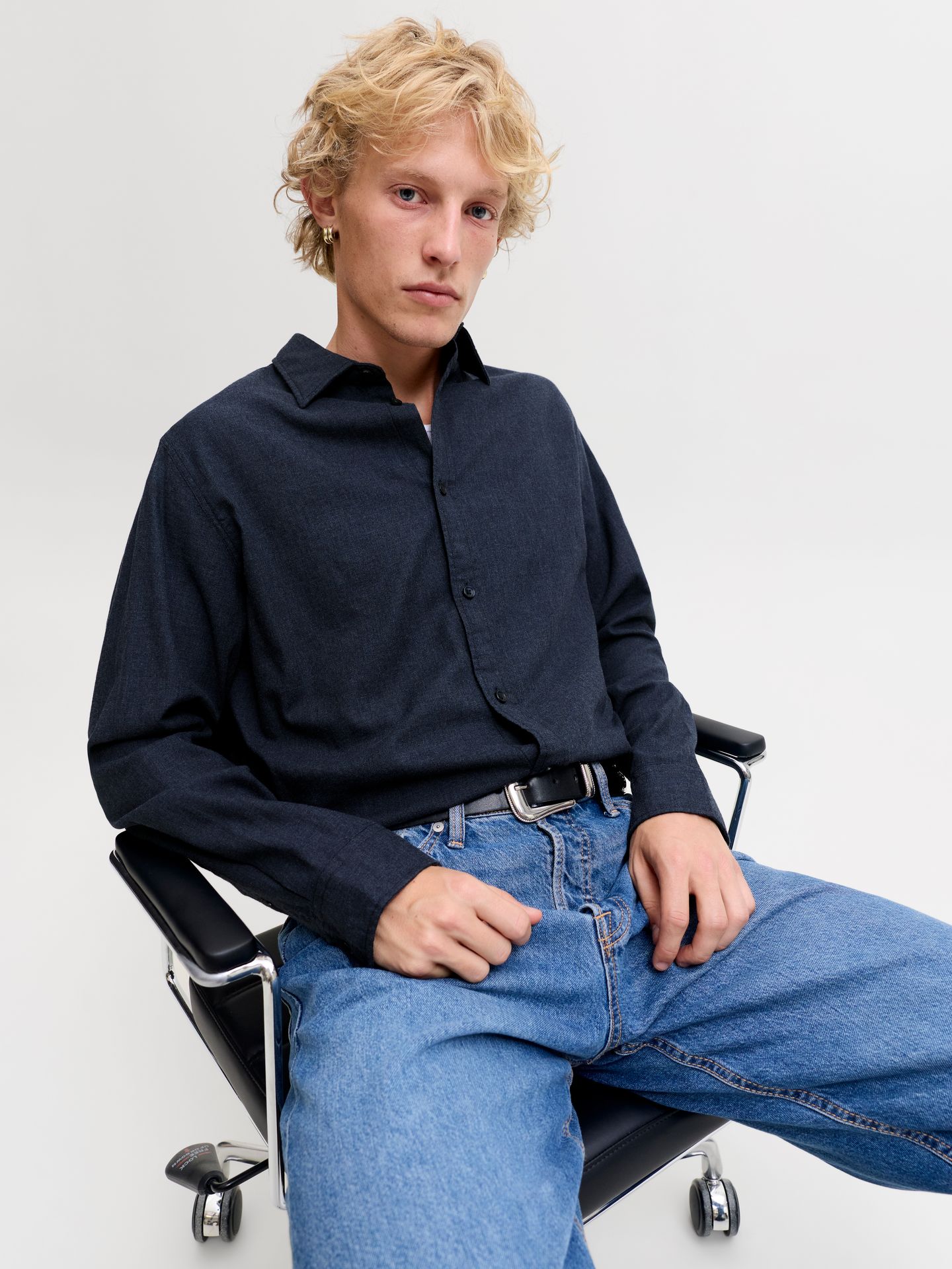 Jack & Jones JJEFIELD MELANGE SHIRT LS SN Navy Blazer 2900168314026