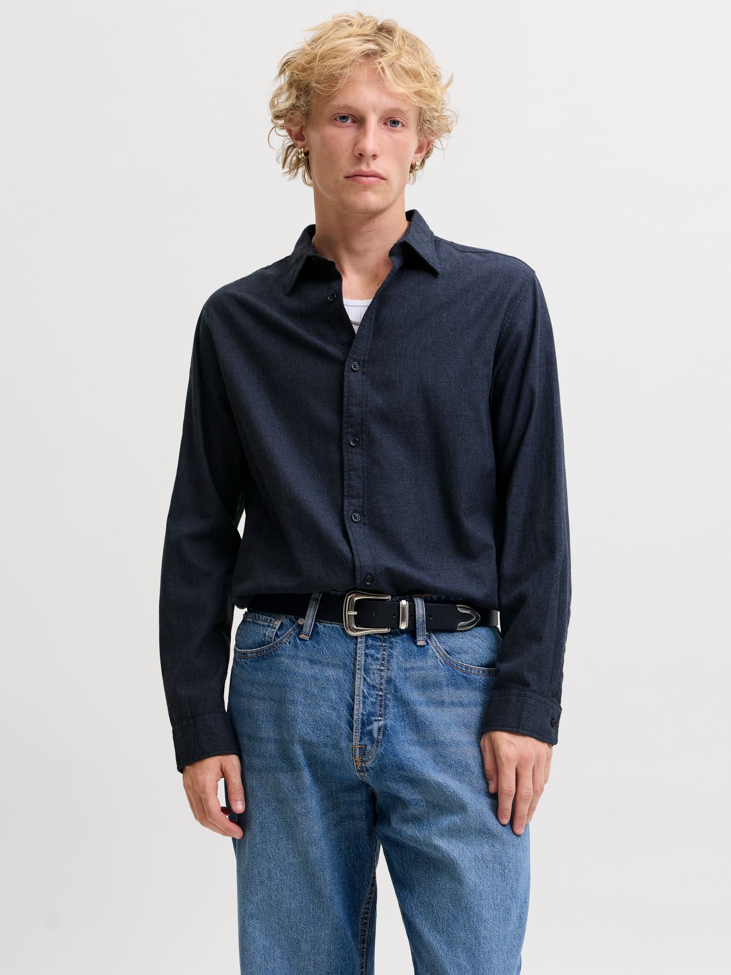 Jack & Jones JJEFIELD MELANGE SHIRT LS SN Navy Blazer 2900168314026