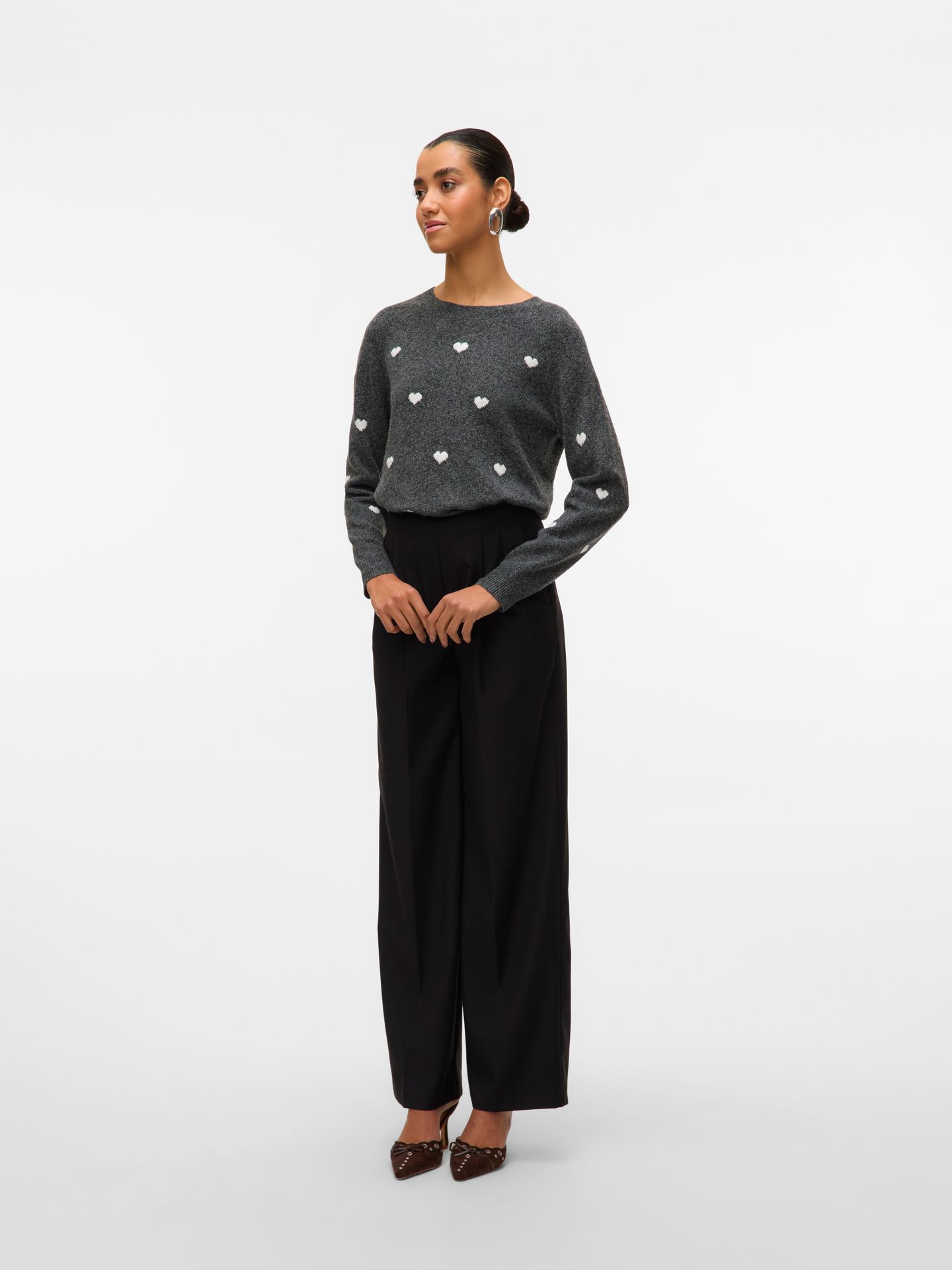 Vero Moda VMDOFFY INTARSIA LS O-NCK PULLOV GA Dark Grey Melange/W. BIRCH 2900168327019