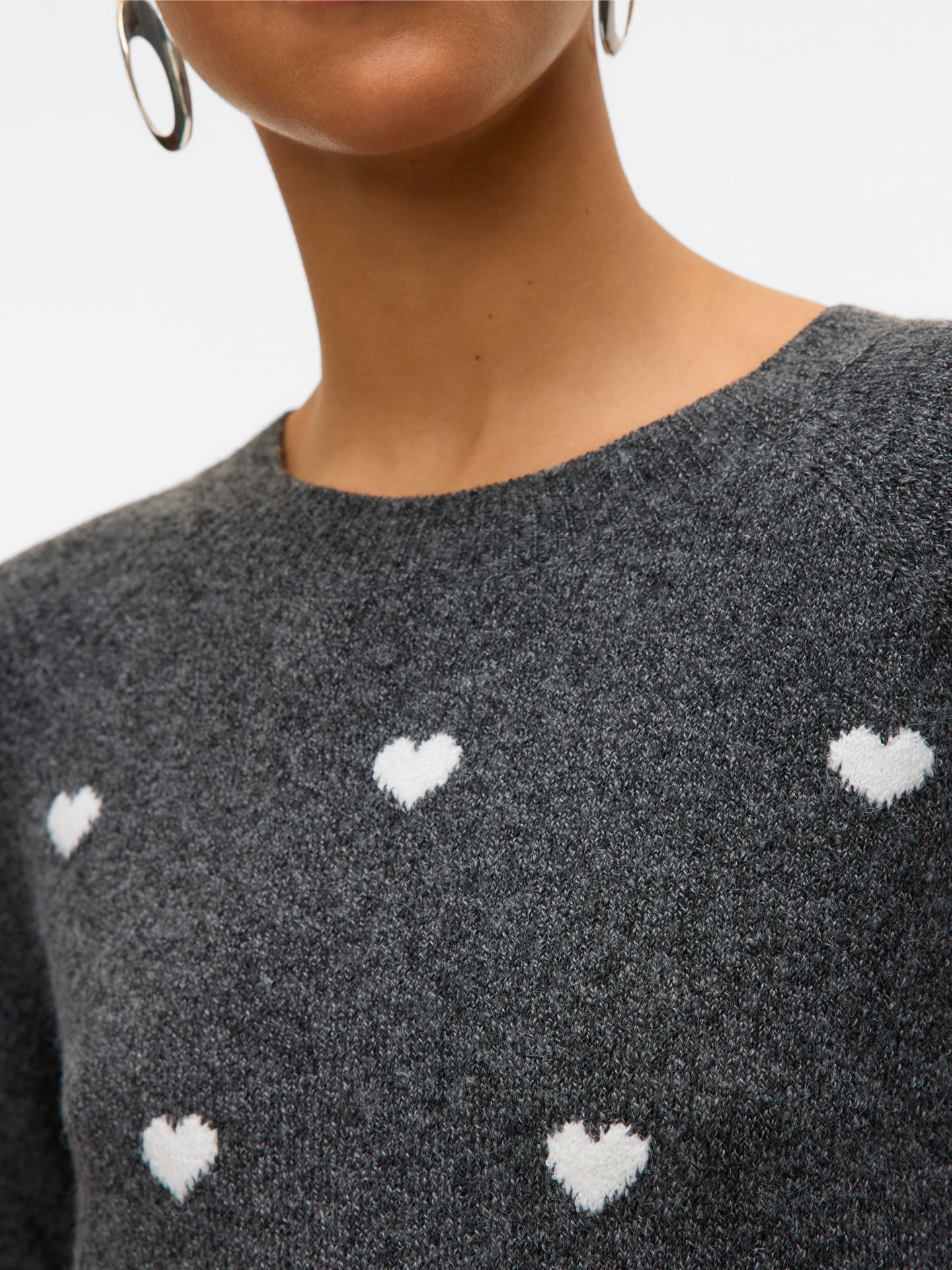 Vero Moda VMDOFFY INTARSIA LS O-NCK PULLOV GA Dark Grey Melange/W. BIRCH 2900168327019