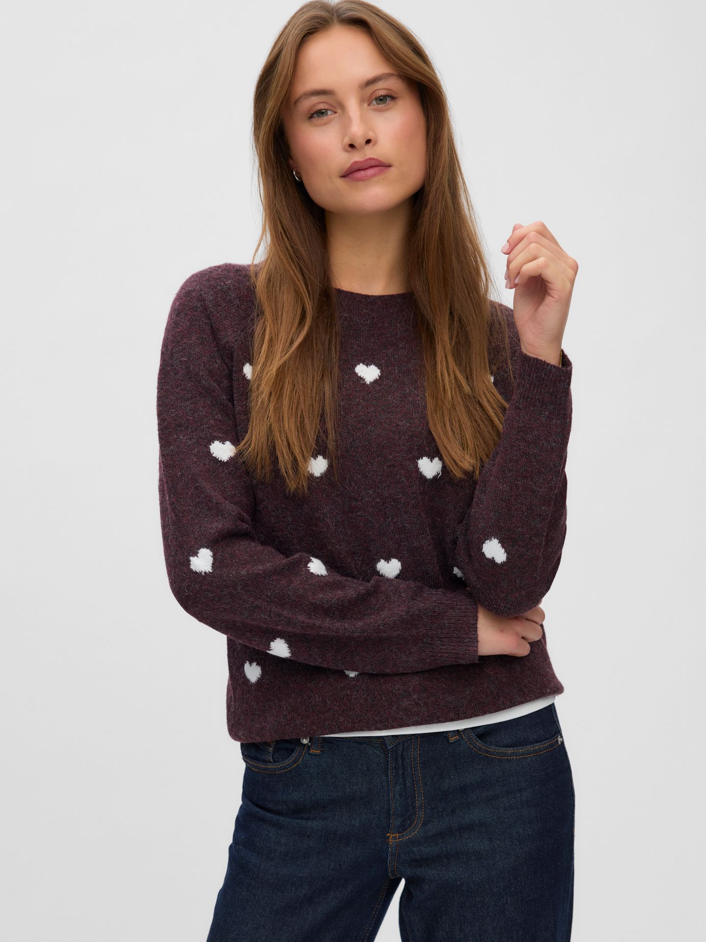 Vero Moda VMDOFFY INTARSIA LS O-NCK PULLOV GA Windsor Wine/W. WHITE HEARTS 00119408-EKA26011400003655