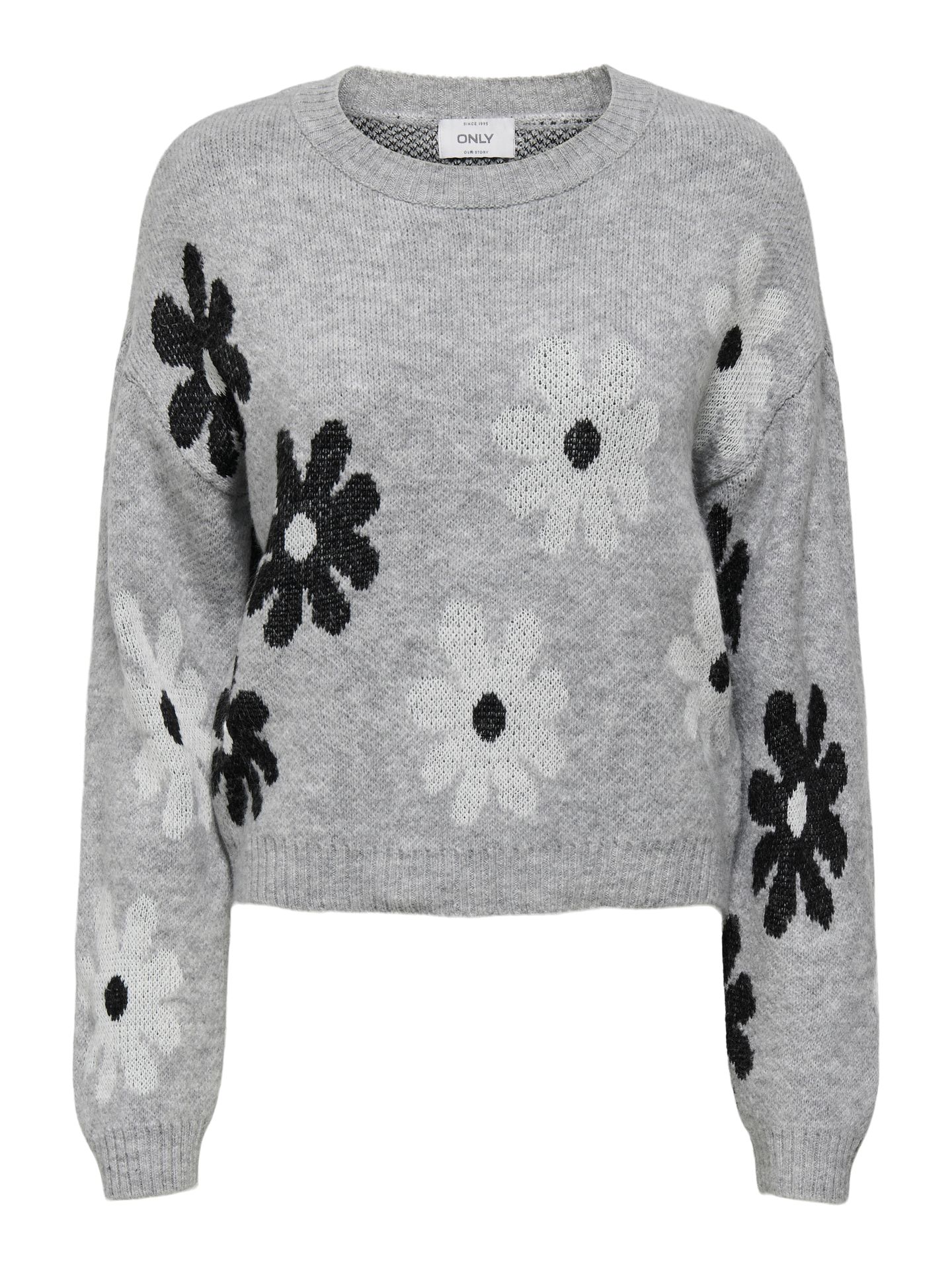 Only ONLFREESIA LS FLOWER O-NECK KNT NOO Light Grey Melange/Soho 00119482-EKA26011400000516