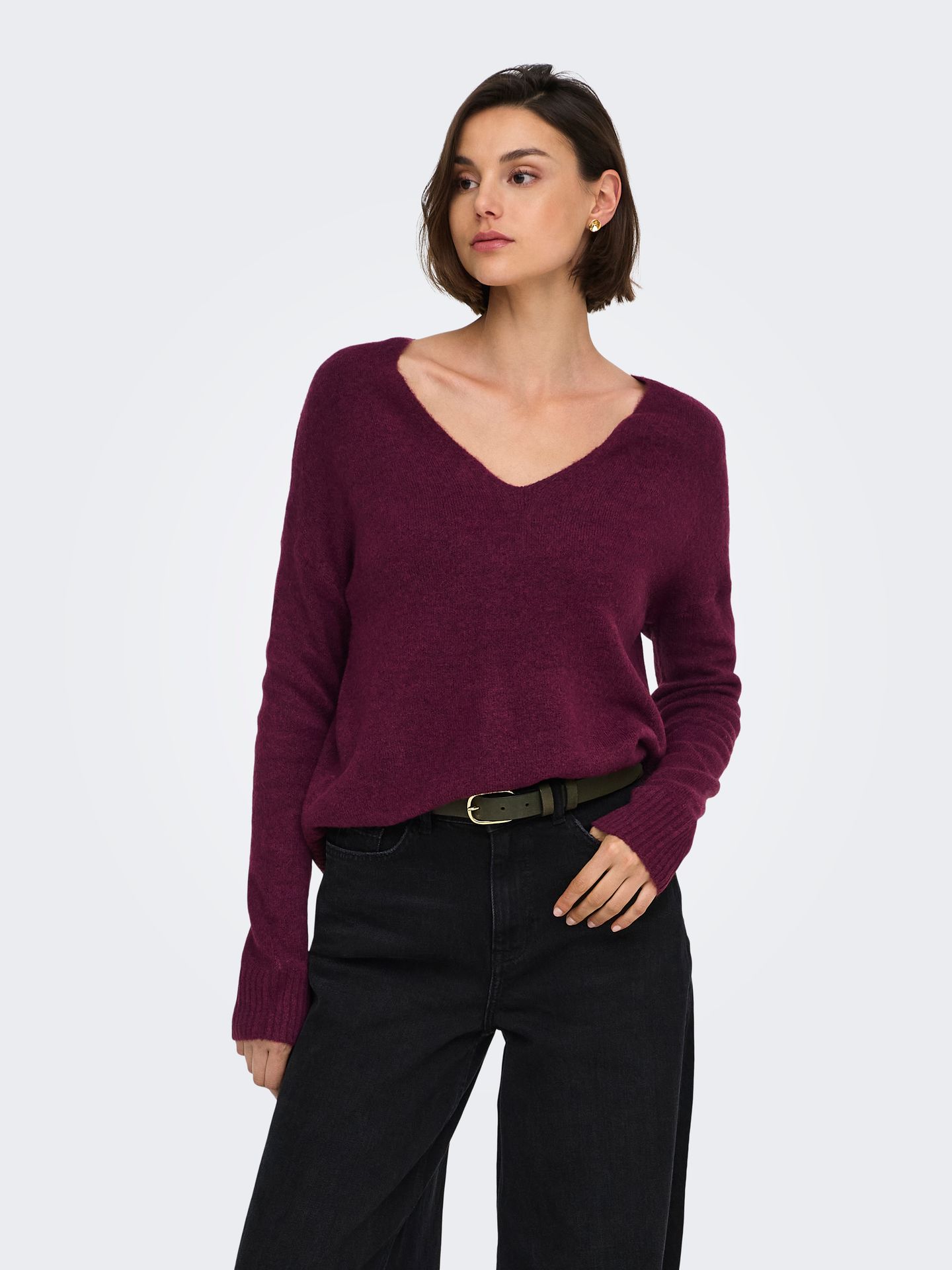 JDY JDYELANORA L/S V-NECK PULLO. KNT NO Windsor Wine/BLACK BUTTONS 2900168533014