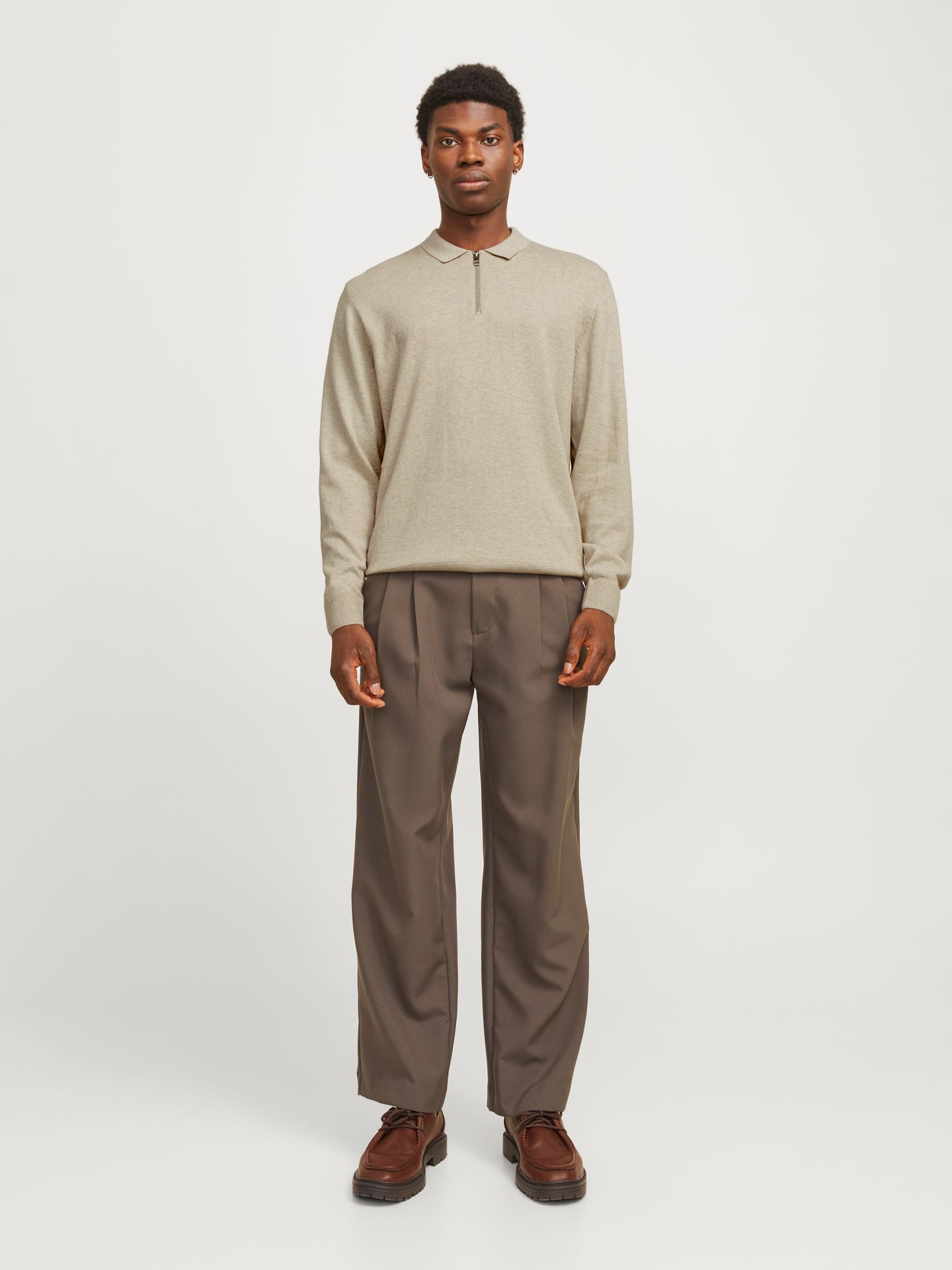 Jack & Jones JJEEMIL KNIT POLO HALF ZIP LS NOOS Oatmeal/Melange 2900168551049