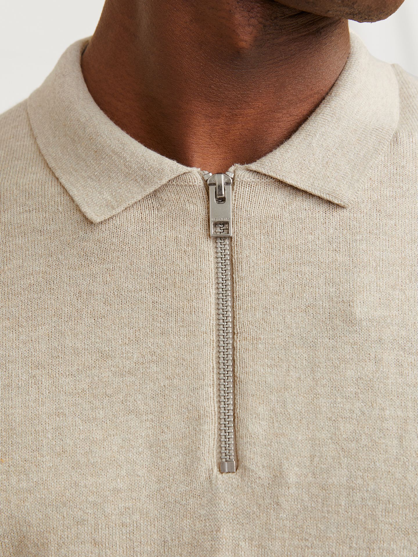 Jack & Jones JJEEMIL KNIT POLO HALF ZIP LS NOOS Oatmeal/Melange 2900168551049
