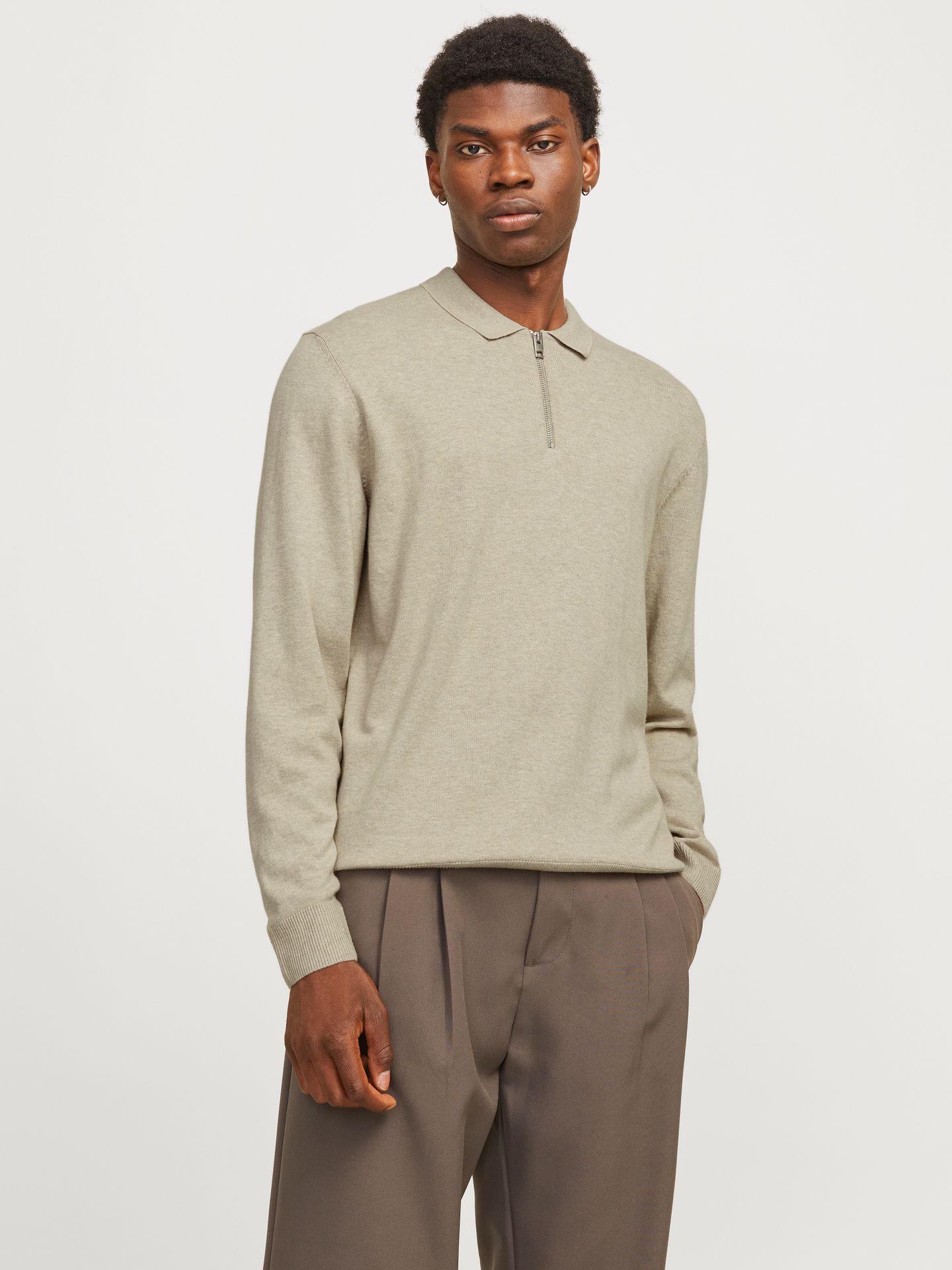 Jack & Jones JJEEMIL KNIT POLO HALF ZIP LS NOOS Oatmeal/Melange 2900168551049