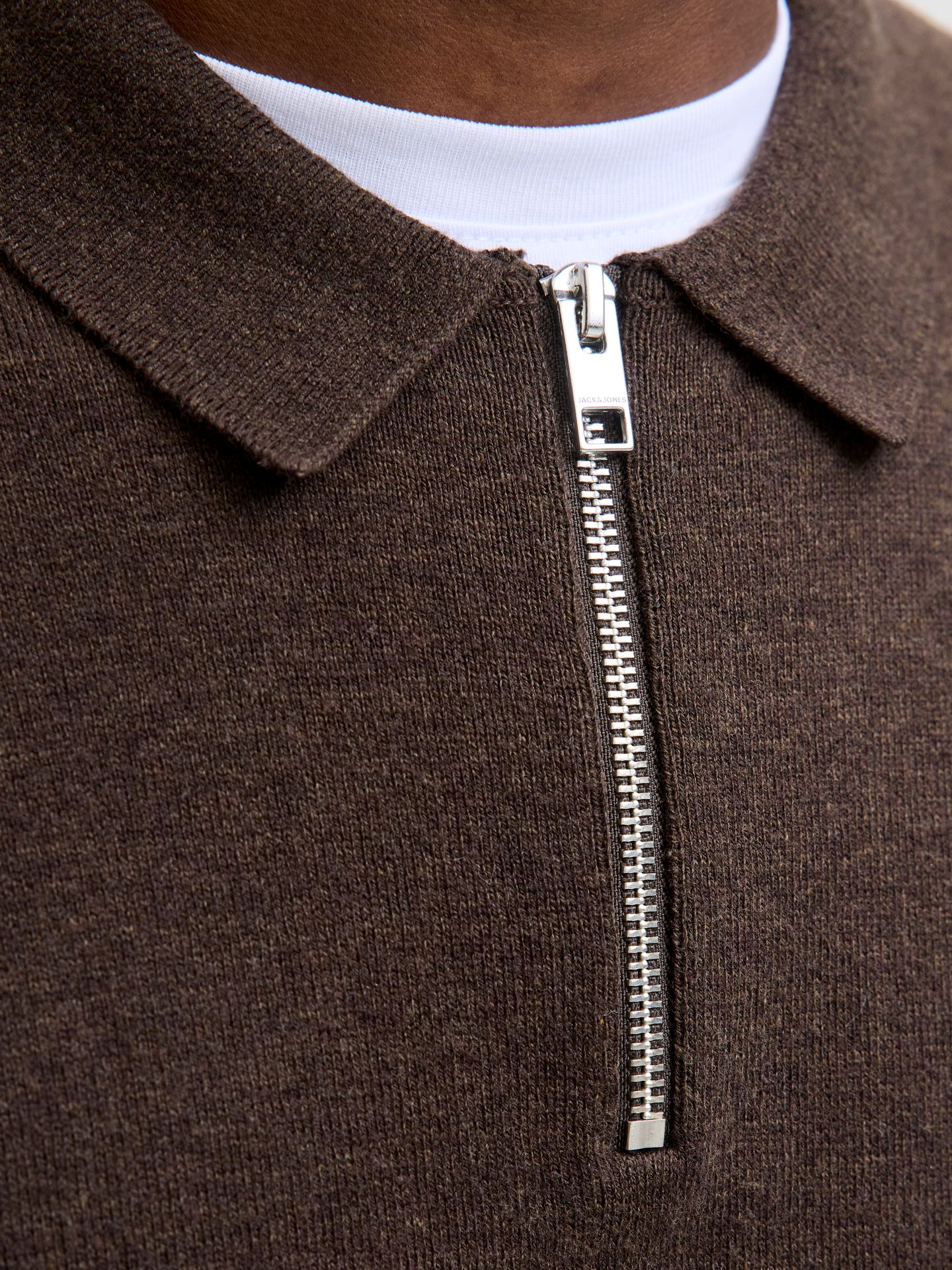 Jack & Jones JJEEMIL KNIT POLO HALF ZIP LS NOOS Mulch/TWIST 2900168557058