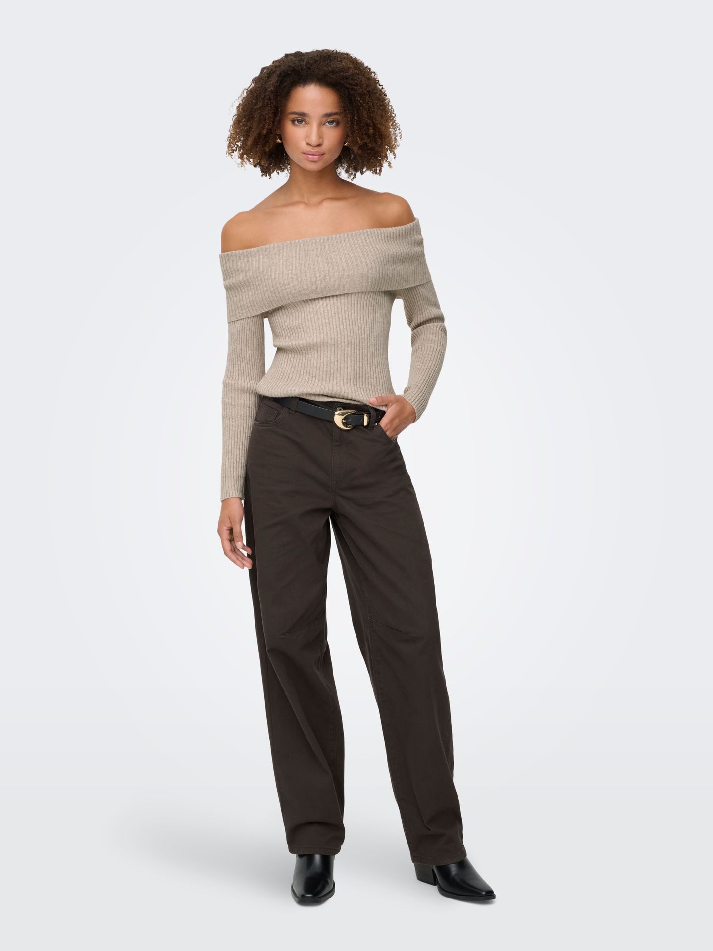Only ONLKATIA LS OFF SHOULDER KNT NOOS Mocha Meringue/W. MELANGE 2900169560019